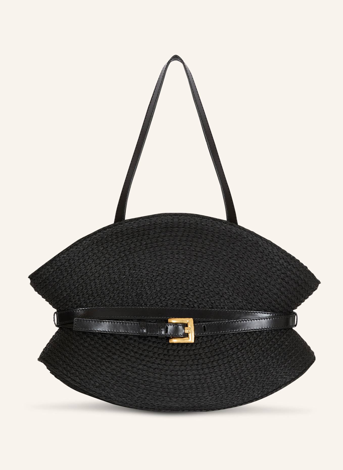 BALMAIN Mittelgroße Tasche Shuffle aus Bast und Kalbsleder: SCHWARZ