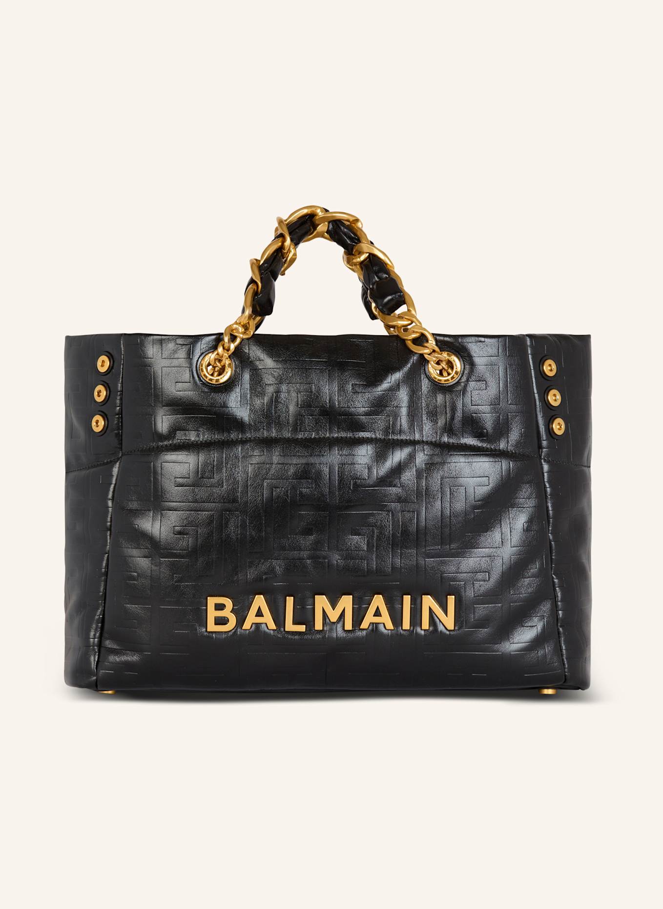 BALMAIN Shopper 1945 Soft aus Craquelé-Leder: SCHWARZ