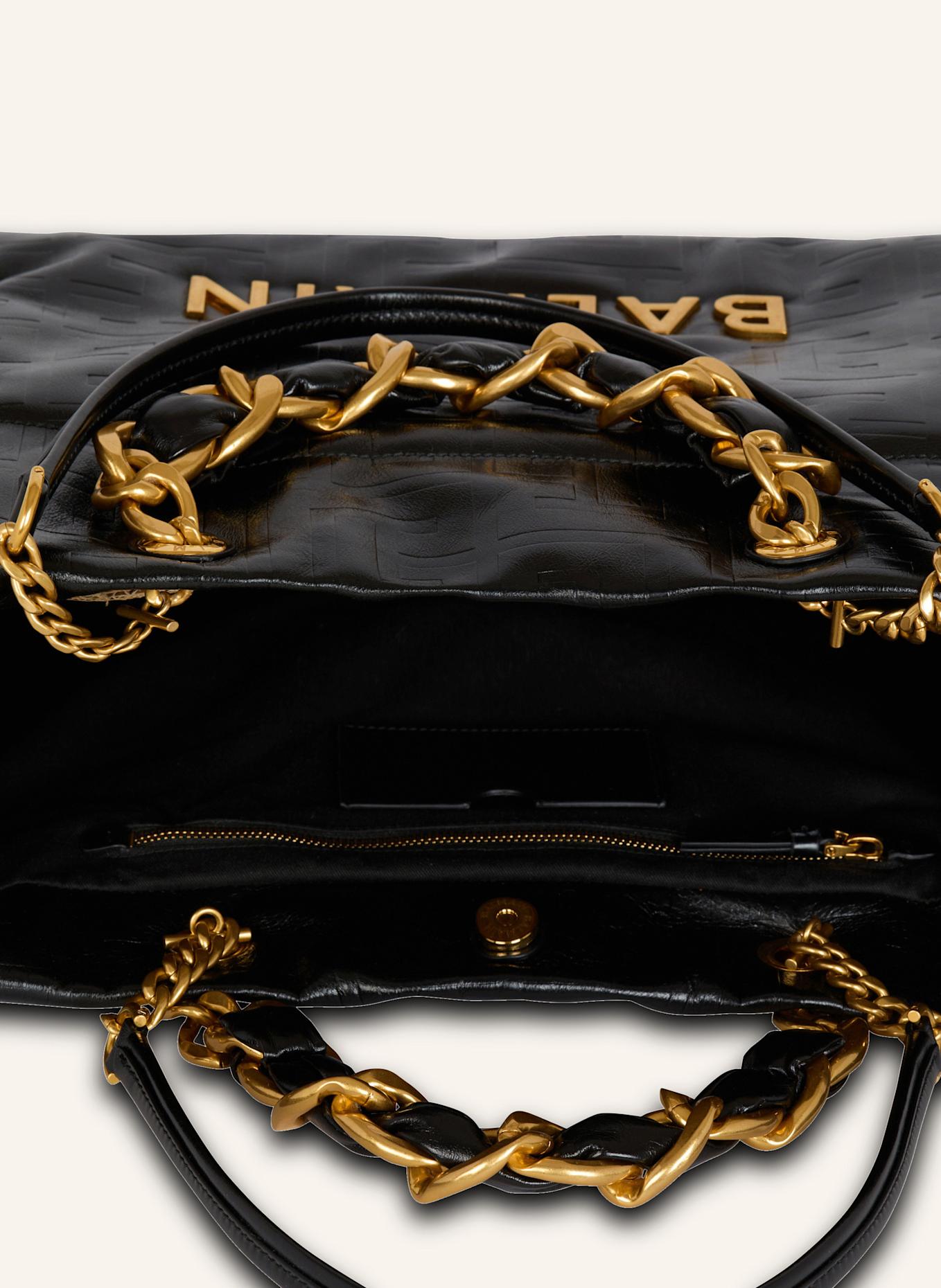 BALMAIN Shopper 1945 Soft aus Craquelé-Leder: SCHWARZ