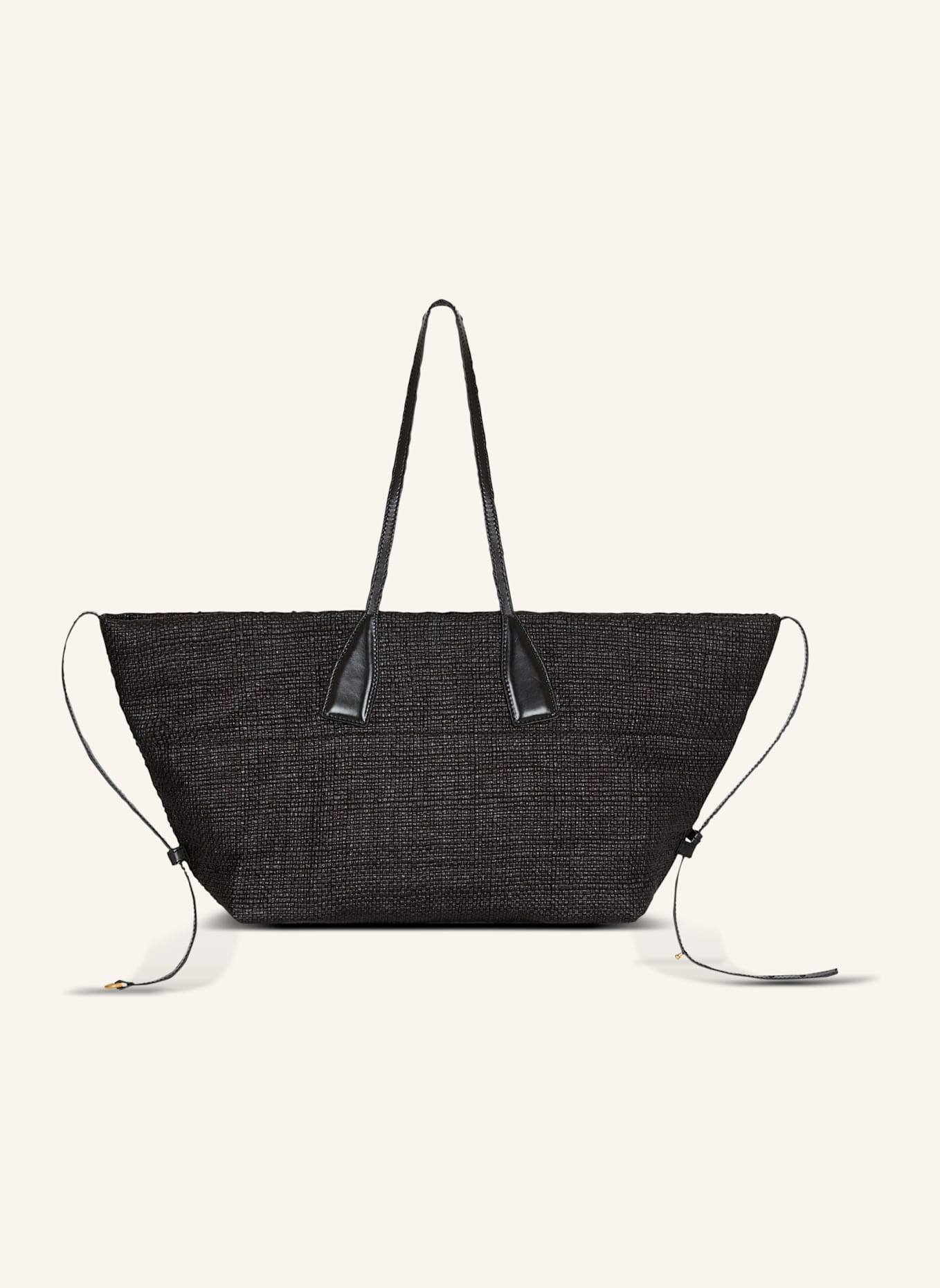 BALMAIN Shopper Track aus Kalbsleder und Raffiabast: SCHWARZ