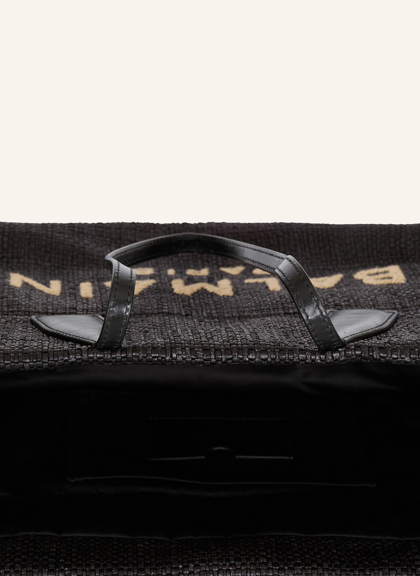 BALMAIN Shopper Track aus Kalbsleder und Raffiabast: SCHWARZ