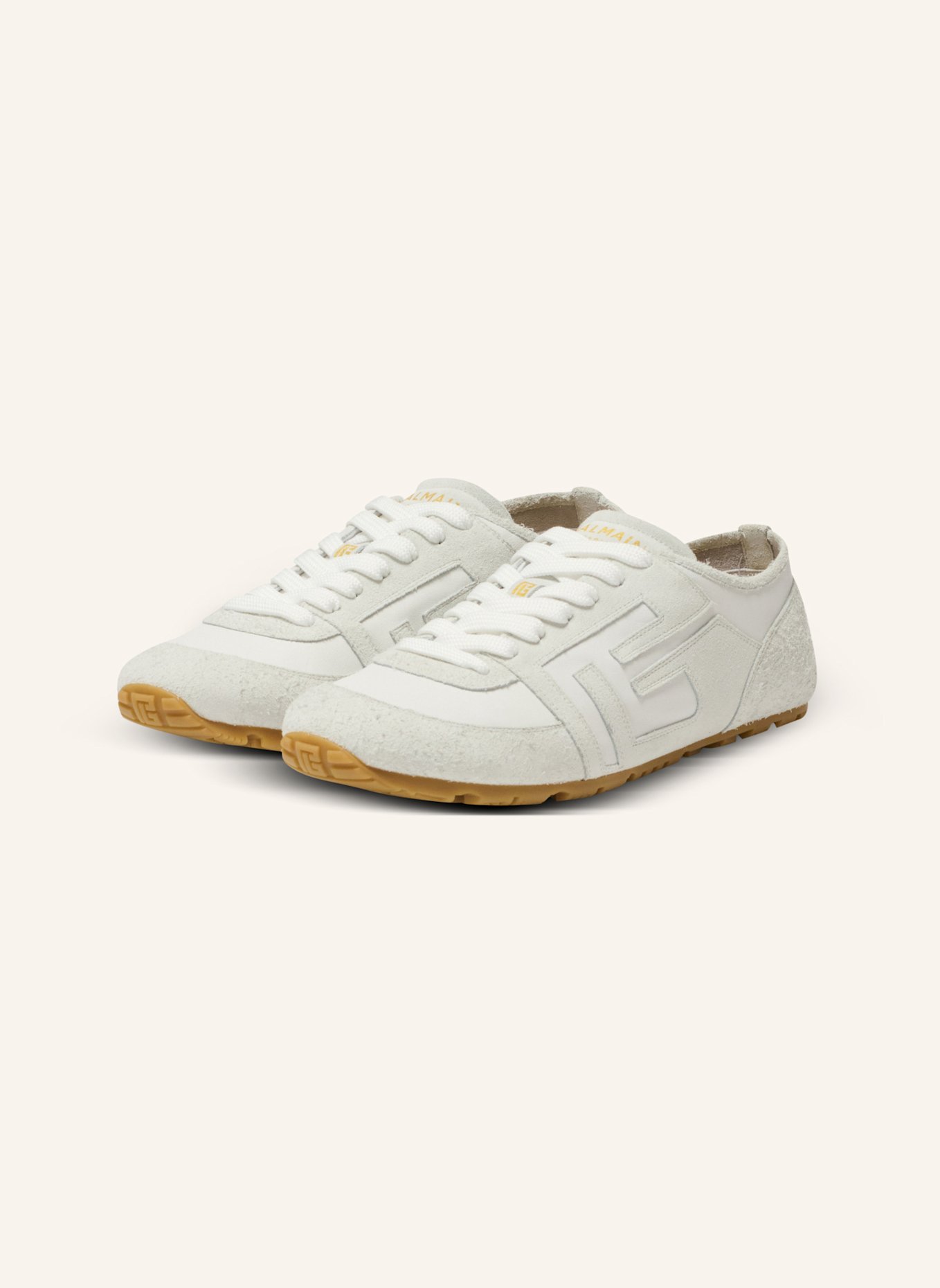 BALMAIN Sneakers Racer 45 aus Wildleder und Lammleder: WEISS