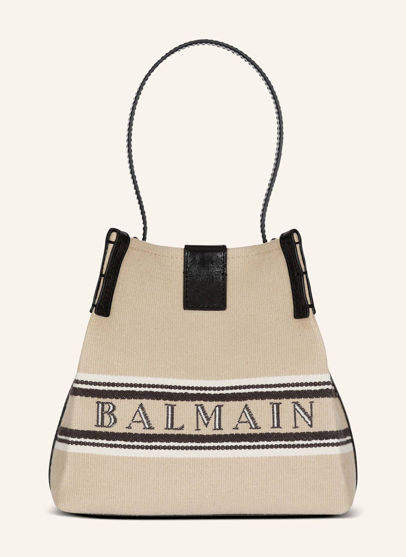BALMAIN Beuteltasche Release aus Canvas und Kalbsleder: KHAKI