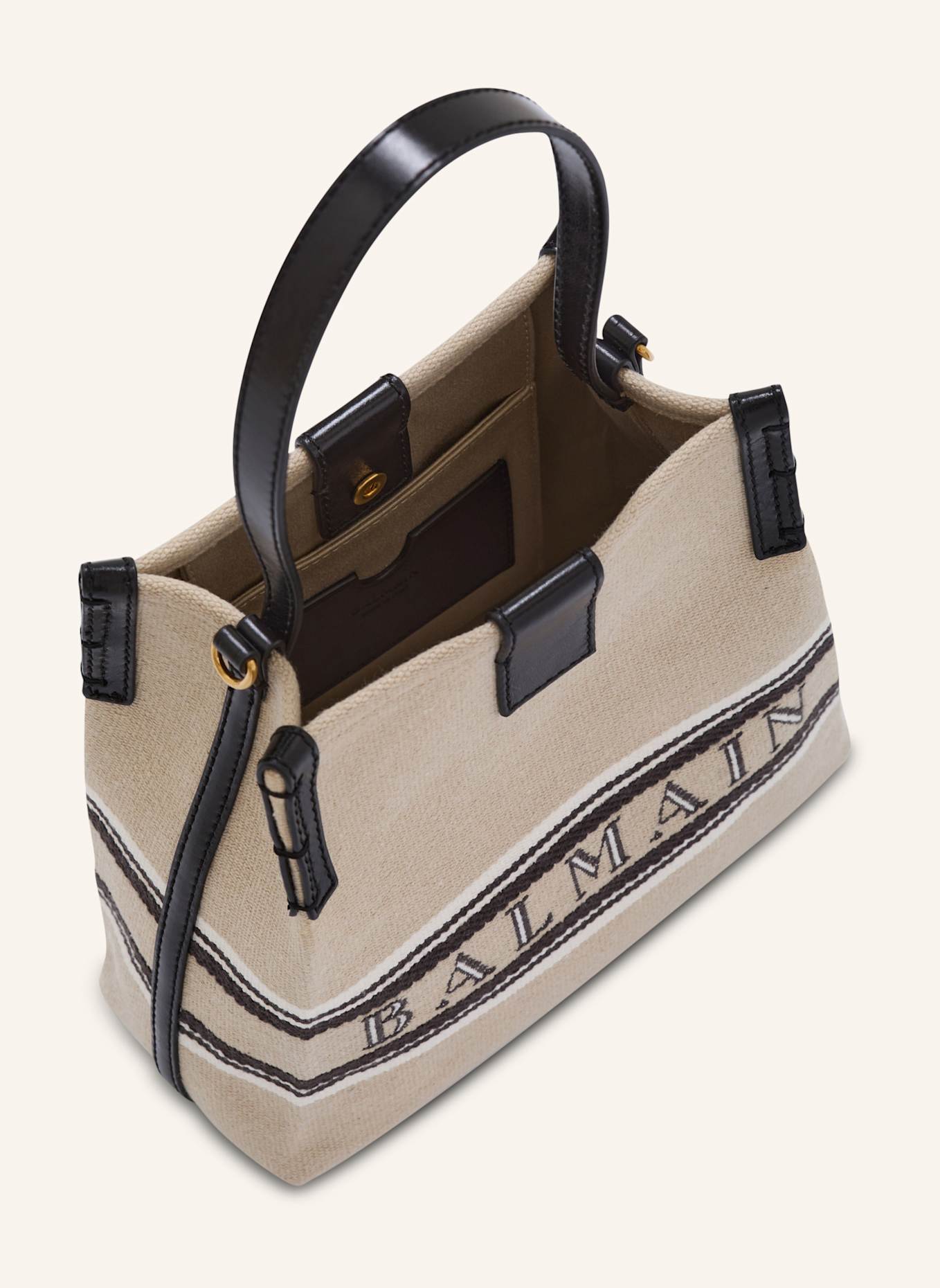 BALMAIN Beuteltasche Release aus Canvas und Kalbsleder: KHAKI
