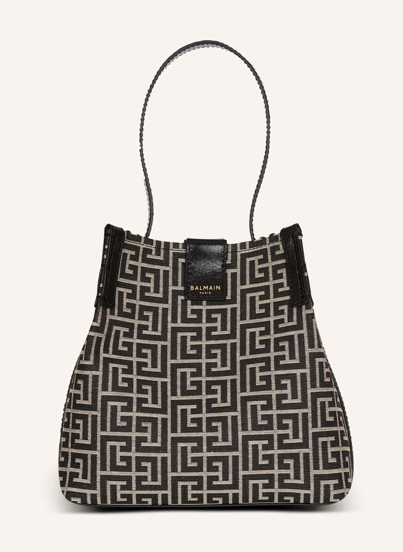 BALMAIN Beuteltasche Release aus Jacquard und Kalbsleder: SCHWARZ