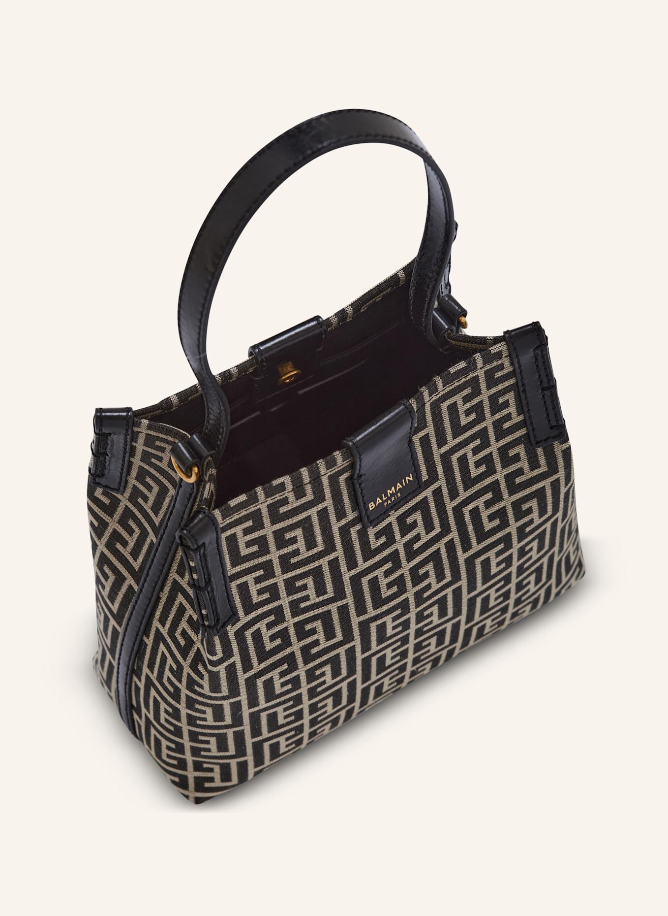 BALMAIN Beuteltasche Release aus Jacquard und Kalbsleder: SCHWARZ