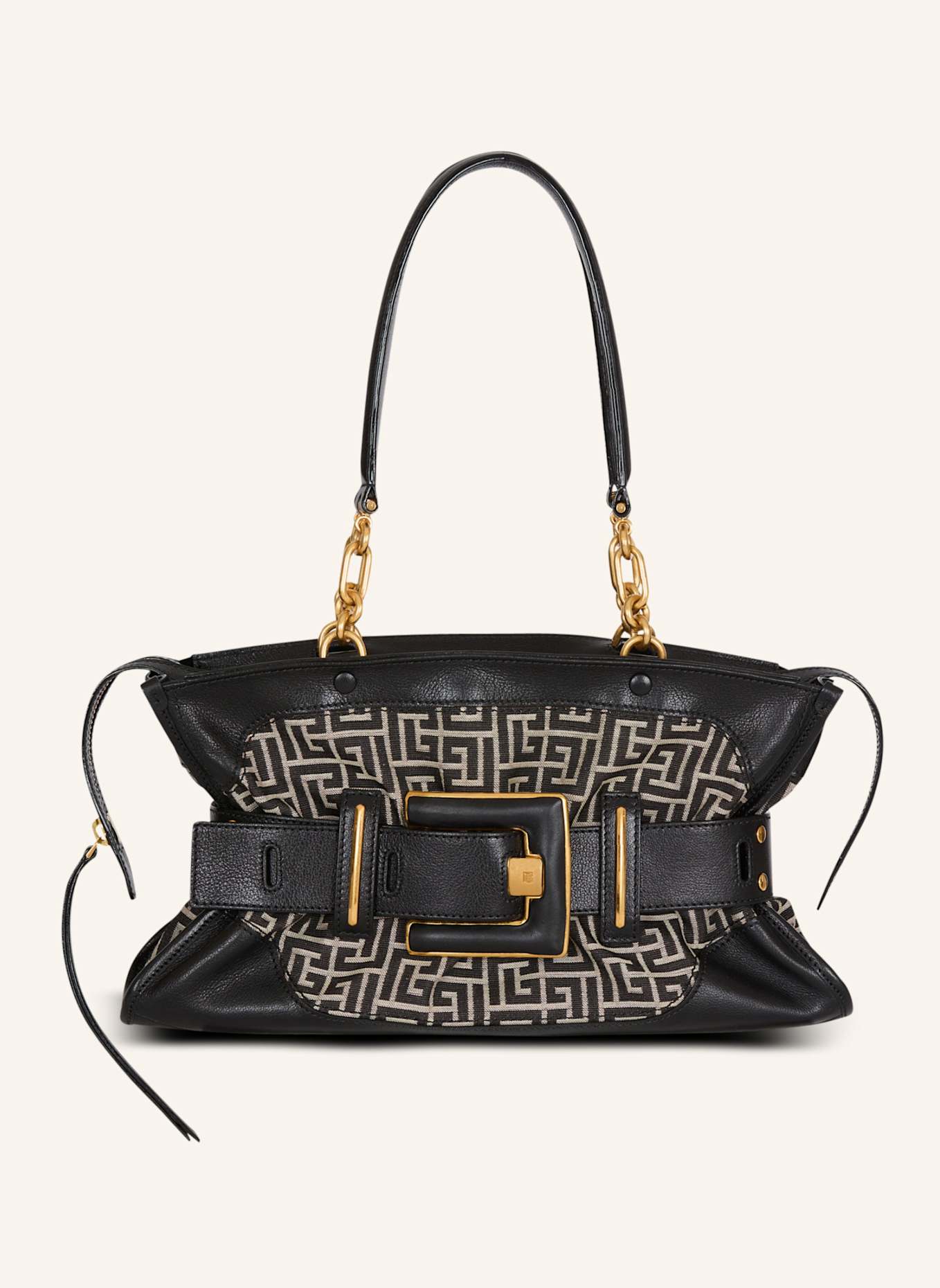 BALMAIN Tasche Anthem aus Leder und Monogramm-Jacquard: SCHWARZ