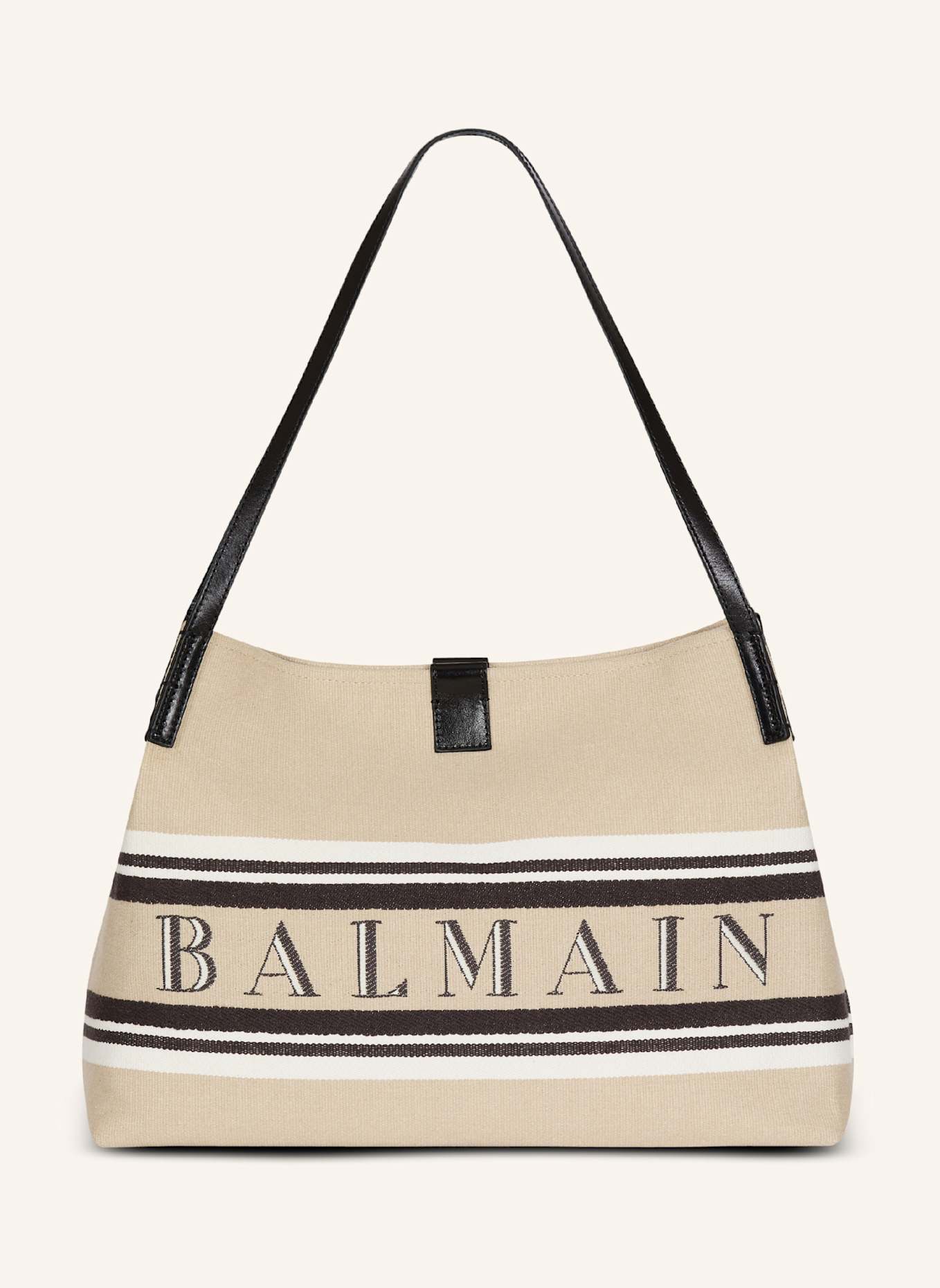 BALMAIN Mittelgroßer Shopper Release aus Canvas und Kalbsleder: KHAKI