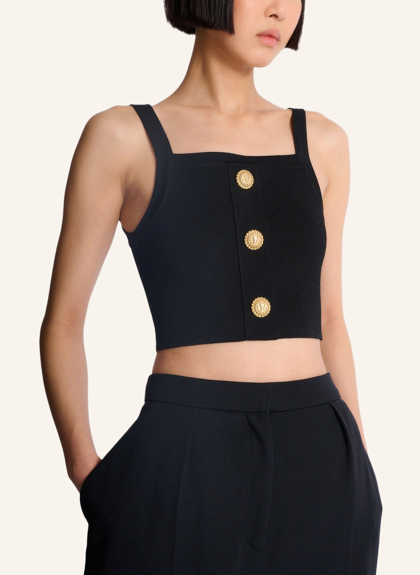 BALMAIN Bustier-Top mit Knöpfen: SCHWARZ
