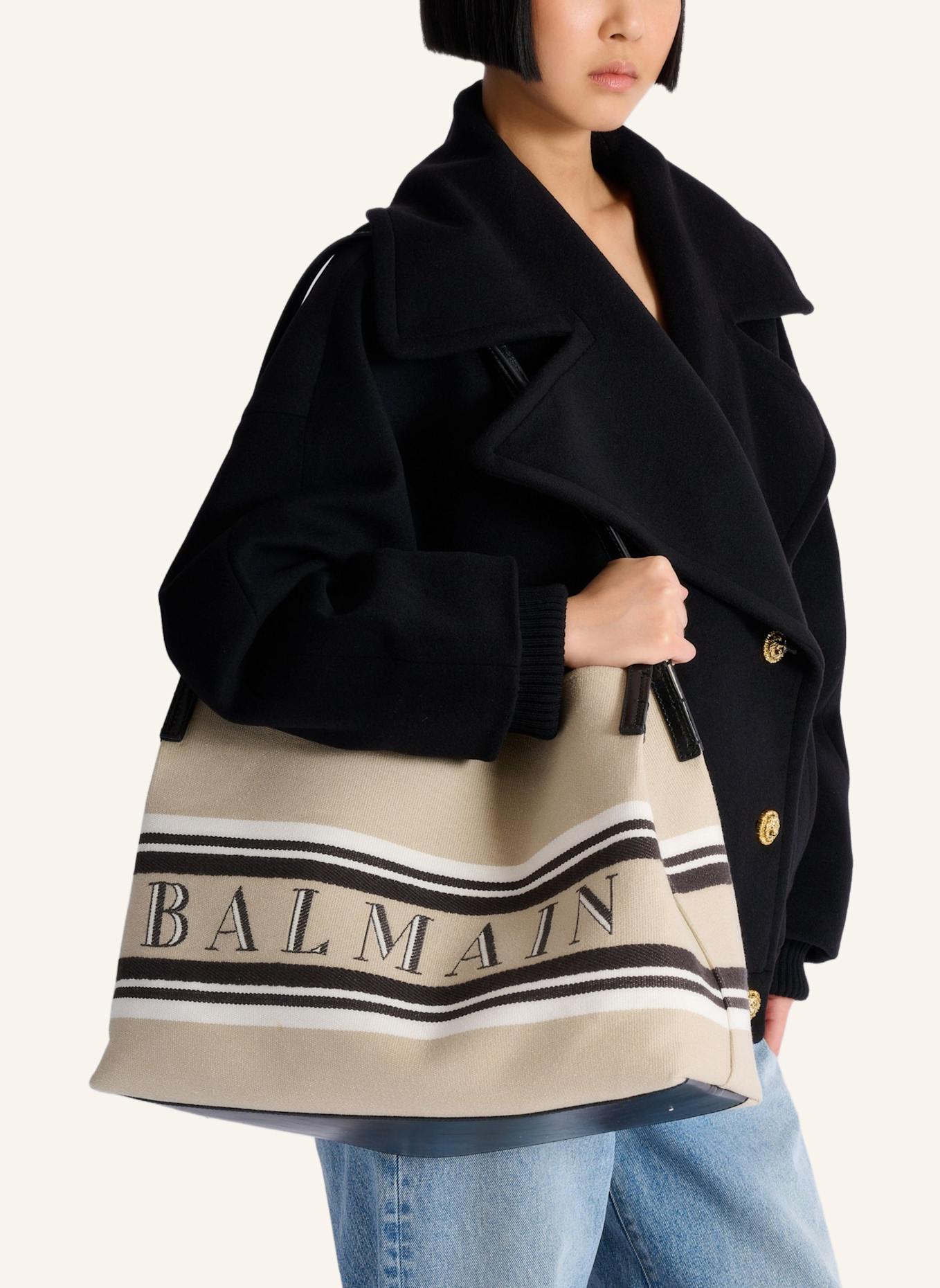 BALMAIN Mittelgroßer Shopper Release aus Canvas und Kalbsleder: KHAKI