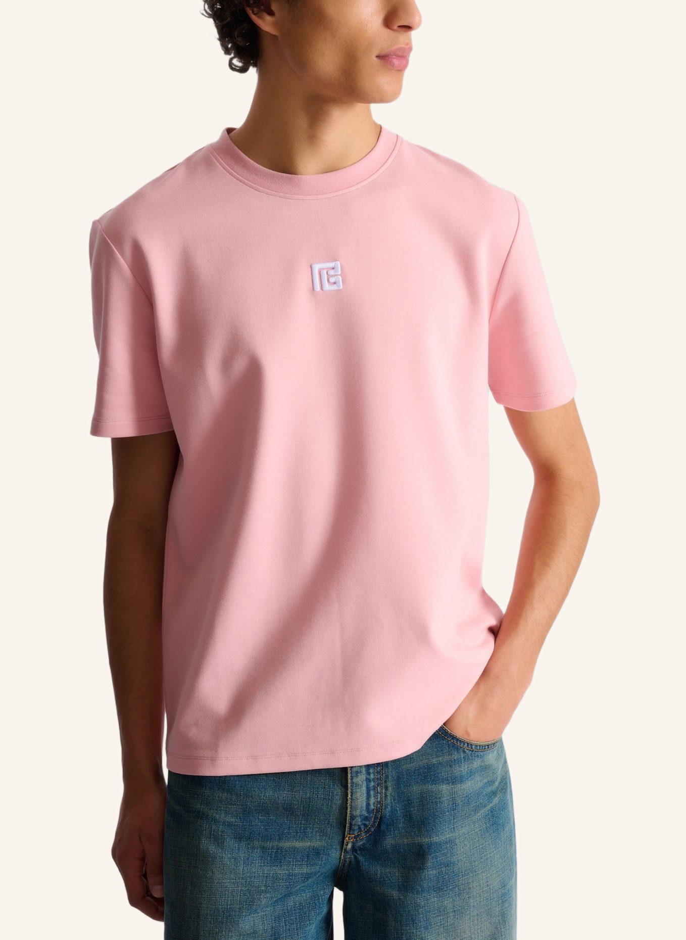 BALMAIN T-Shirt mit aufgesticktem Logo: ROSA