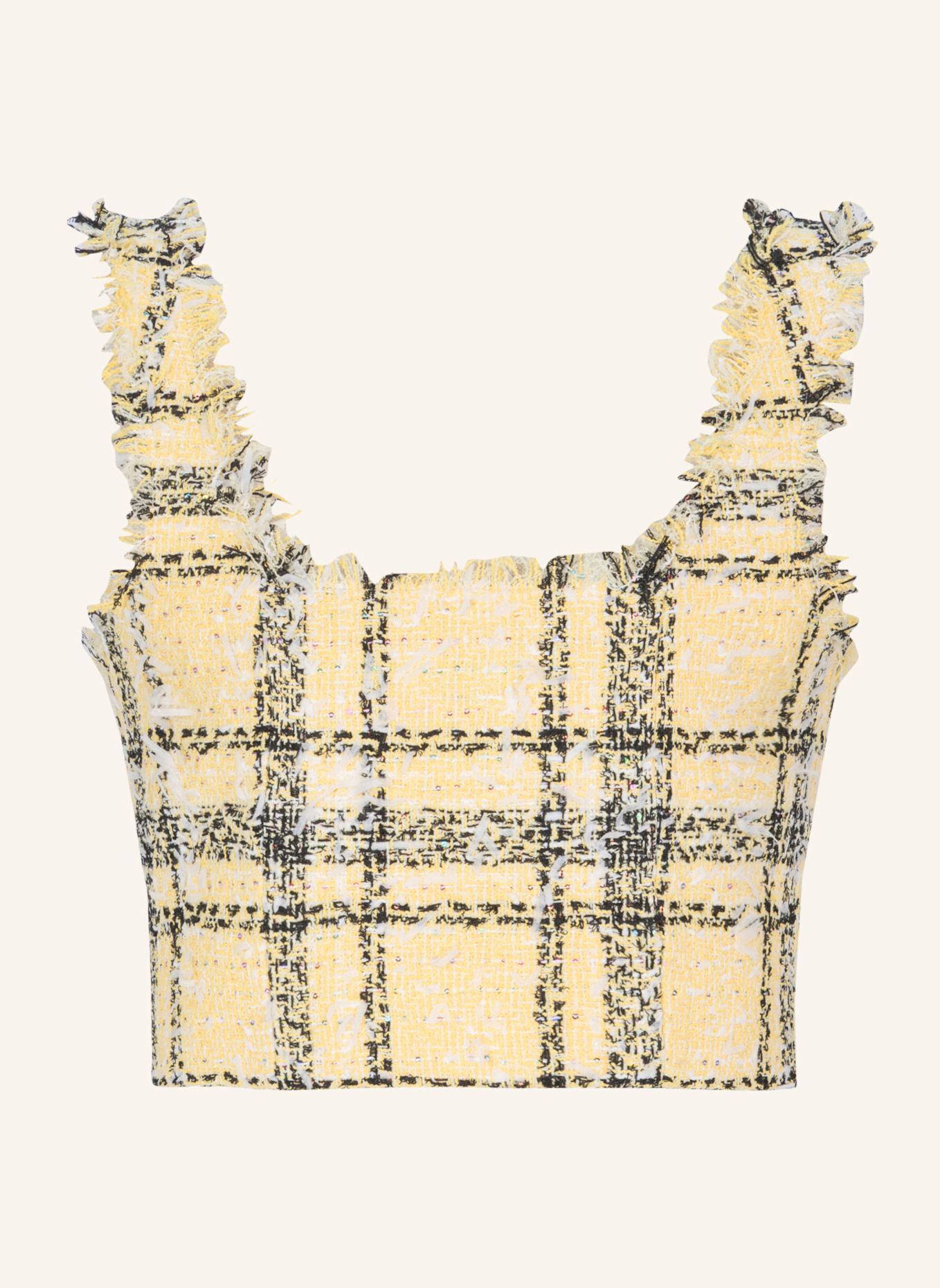 BALMAIN Kurzes Top aus Tweed mit Tartanmuster und Pailletten: GELB