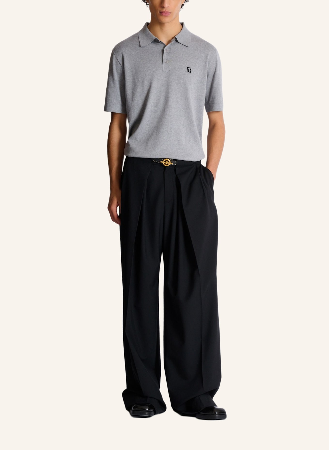 BALMAIN Besticktes Poloshirt aus Baumwolle: GRAU