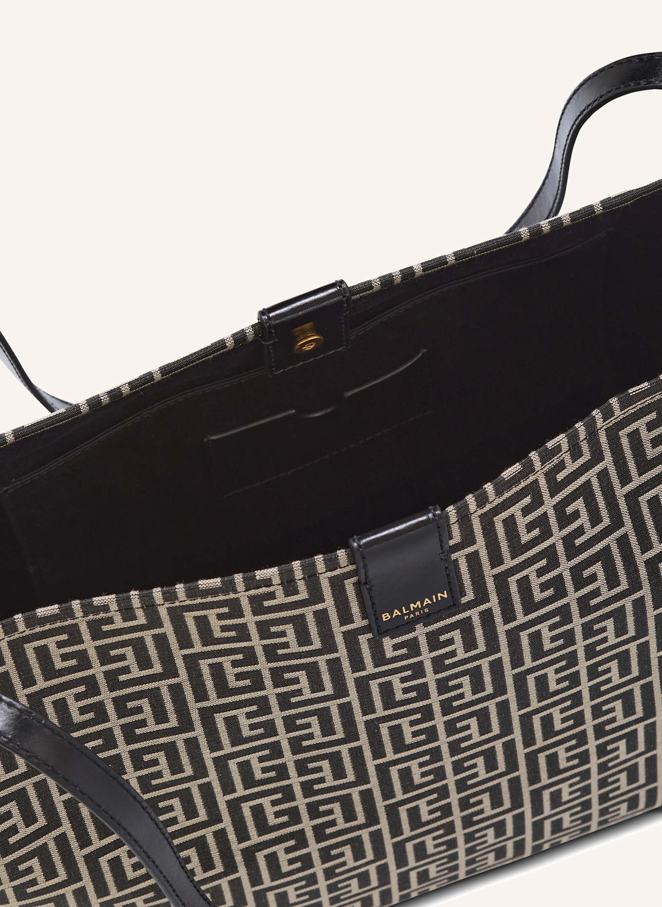 BALMAIN Mittelgroßer Shopper Release aus Monogramm-Jacquard und Kalbsleder: SCHWARZ