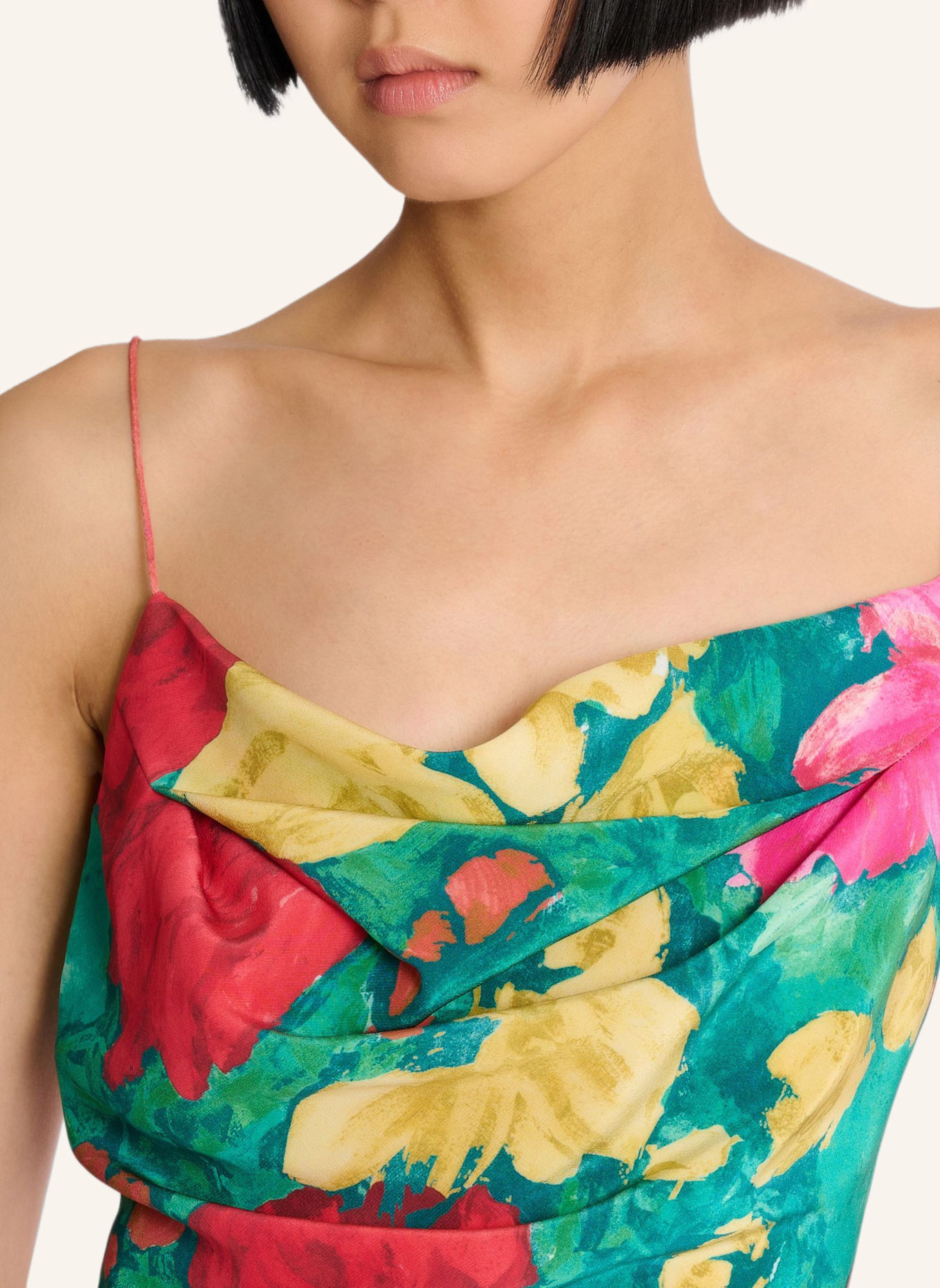 BALMAIN Top mit Spaghettiträgern und Print aus Crêpe-de-Chine: NUDE