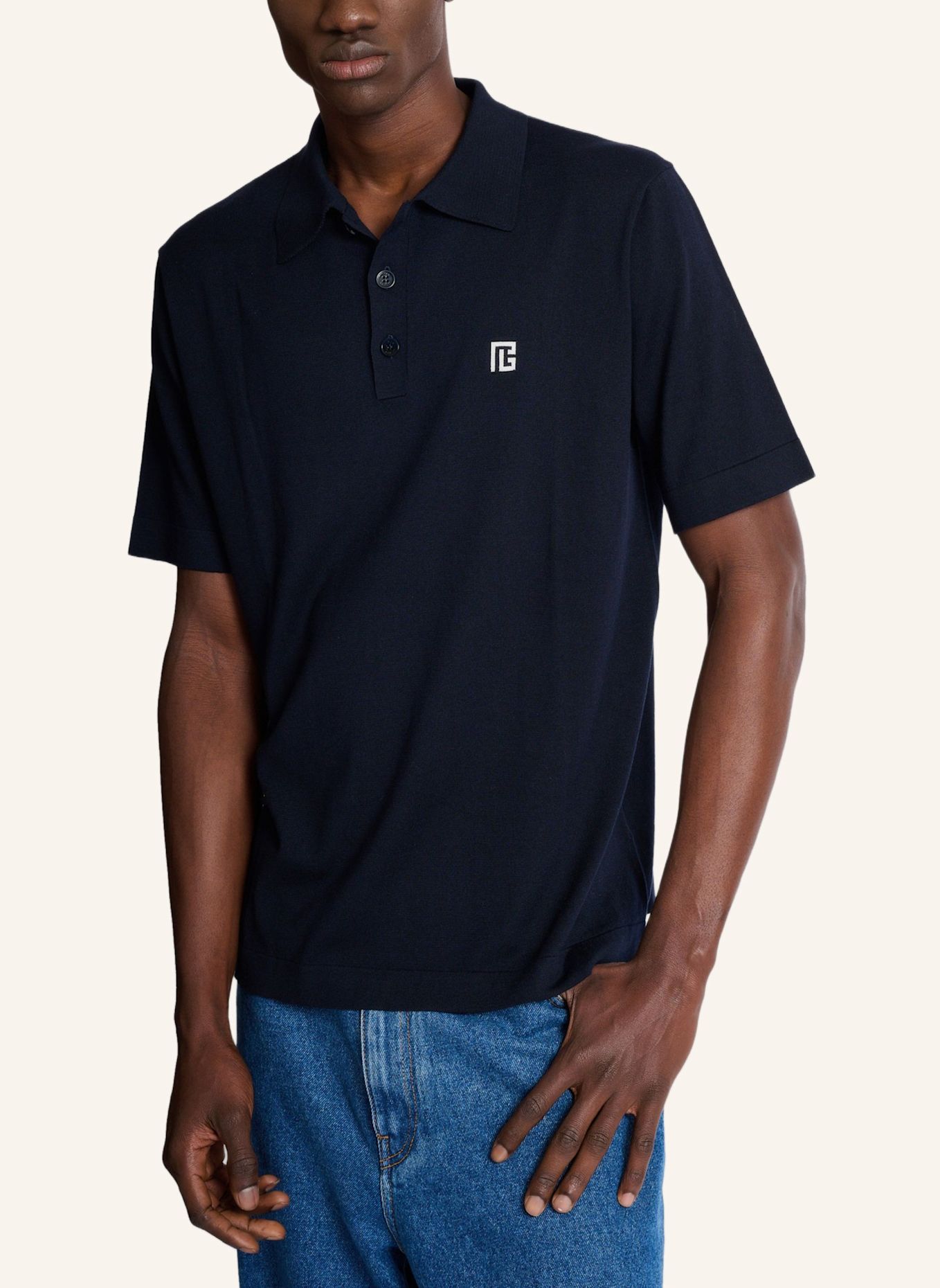 BALMAIN Besticktes Poloshirt aus Baumwolle: BLAU