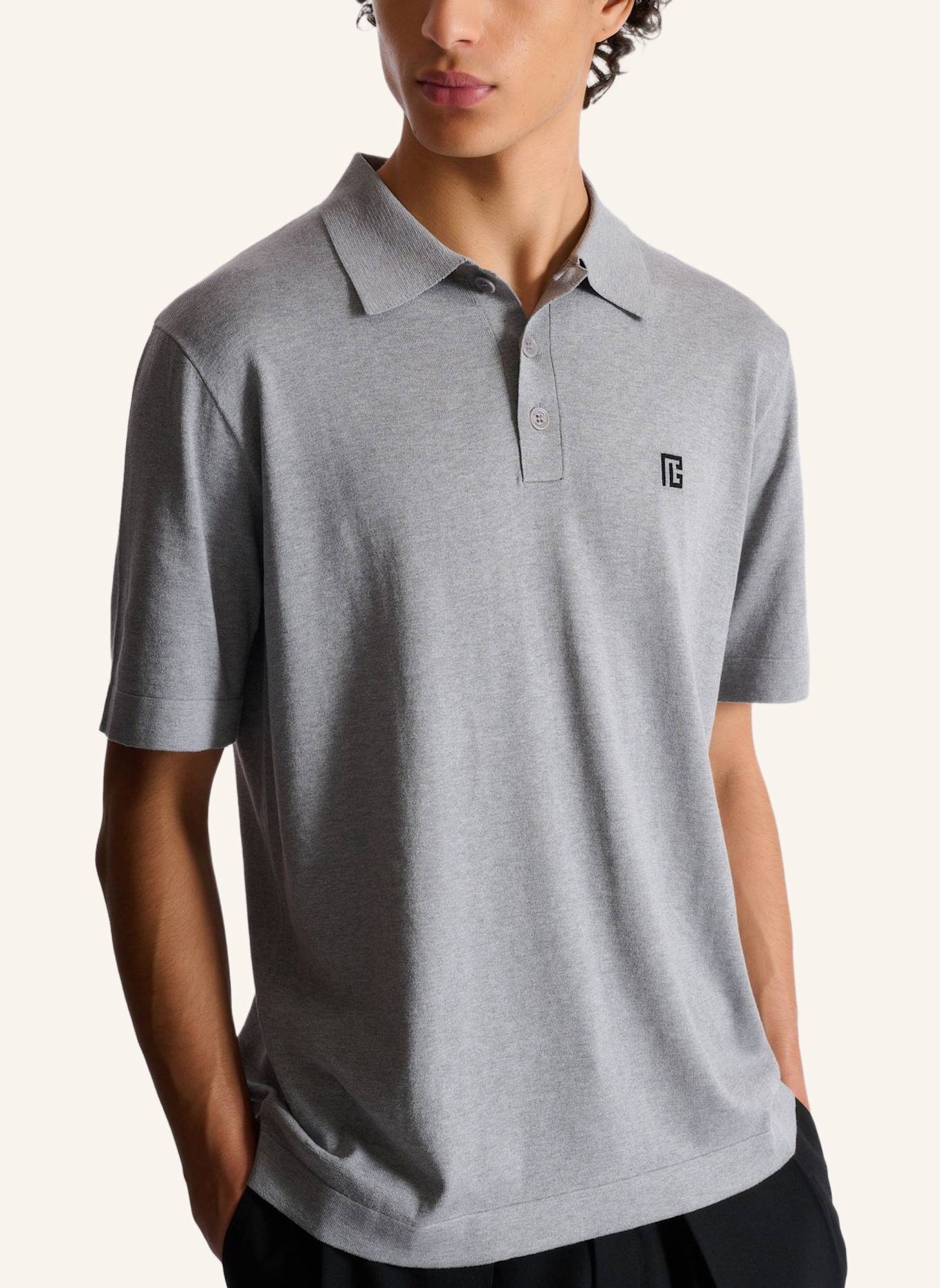 BALMAIN Besticktes Poloshirt aus Baumwolle: GRAU