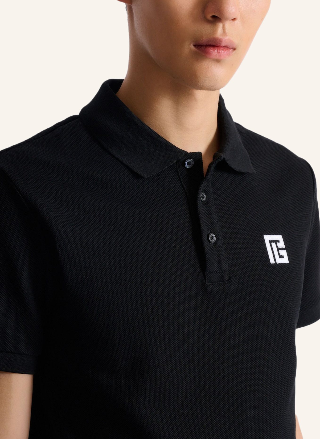 BALMAIN Besticktes Poloshirt aus Baumwolle: SCHWARZ