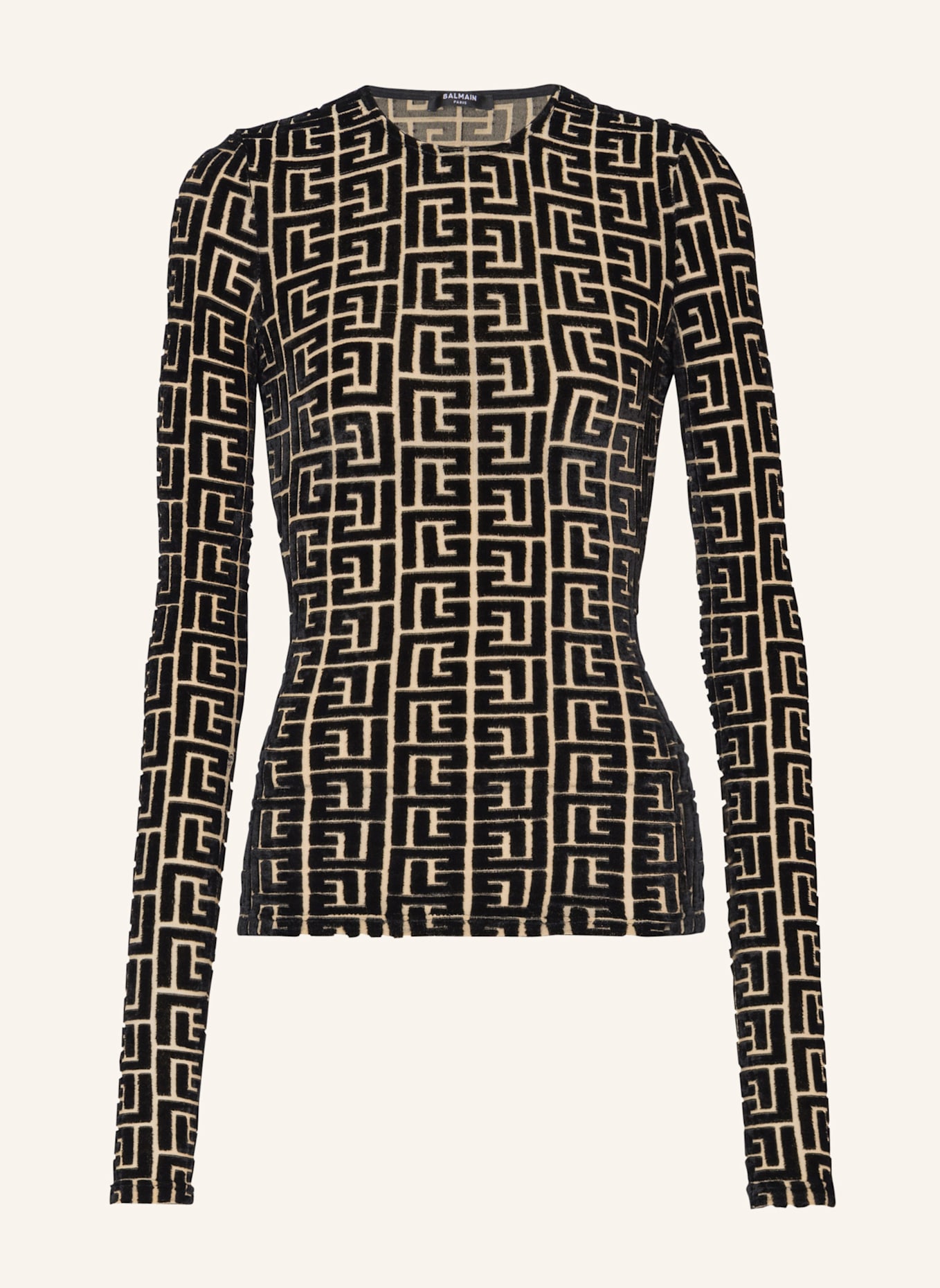 BALMAIN Samttop mit Monogramm: SCHWARZ