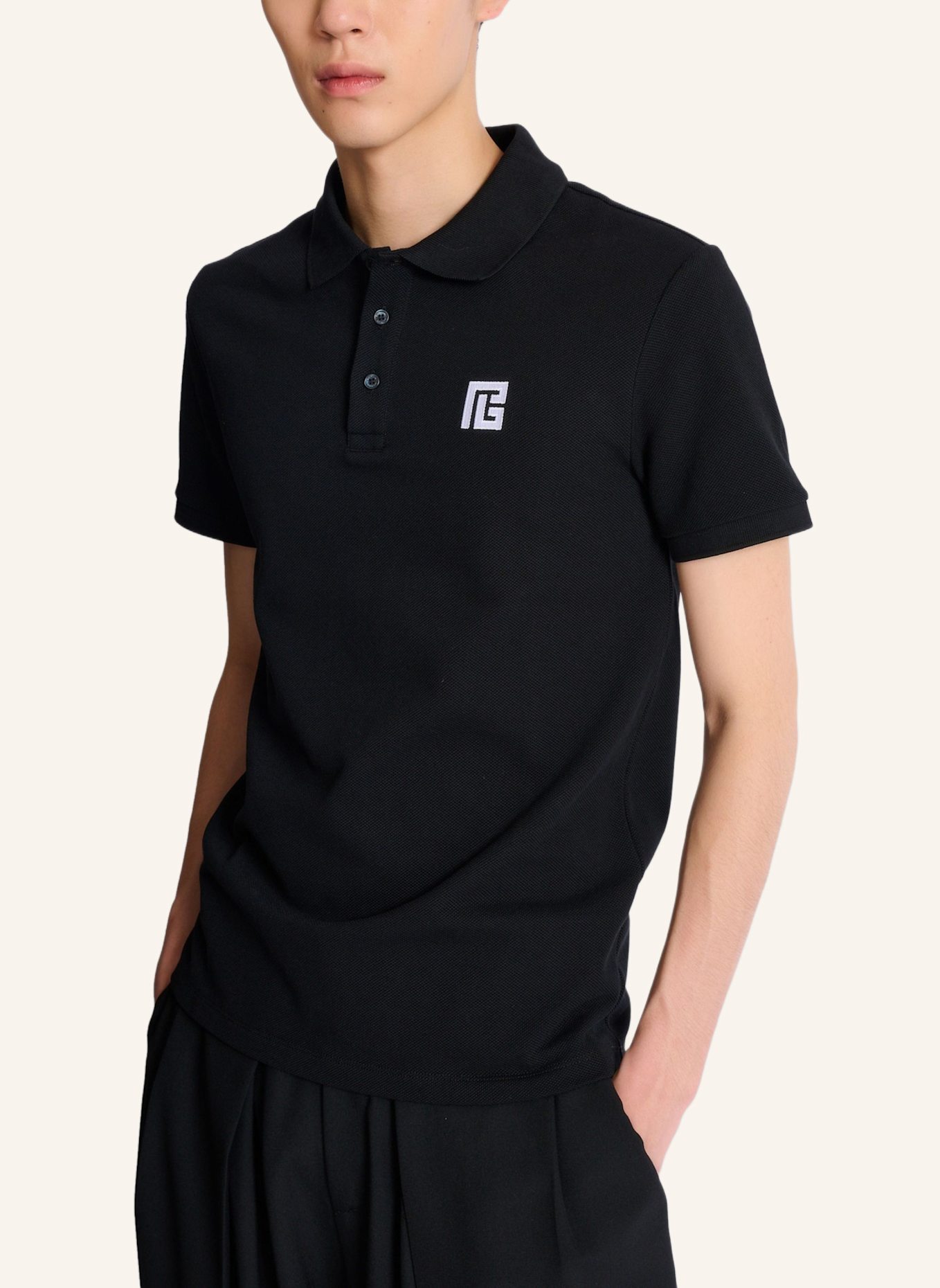 BALMAIN Besticktes Poloshirt aus Baumwolle: SCHWARZ