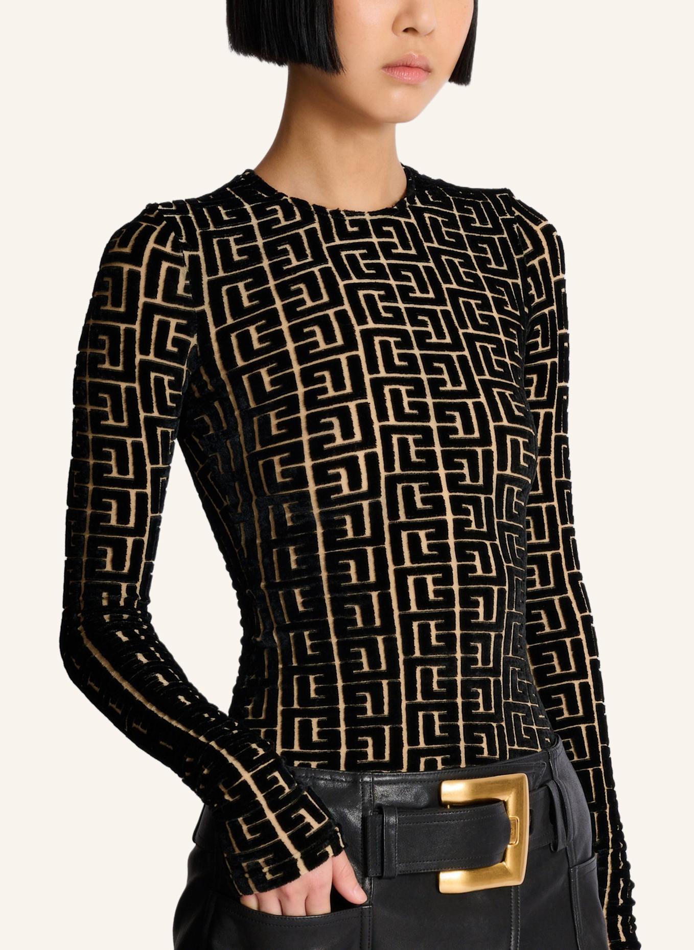 BALMAIN Samttop mit Monogramm: SCHWARZ