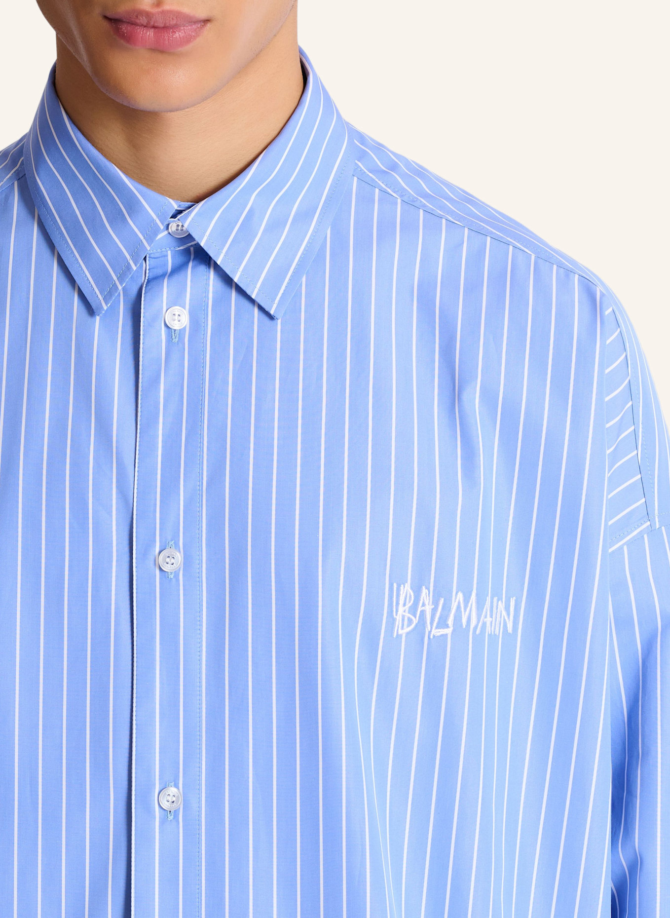 BALMAIN Lässiges, gestreiftes Hemd: BLAU
