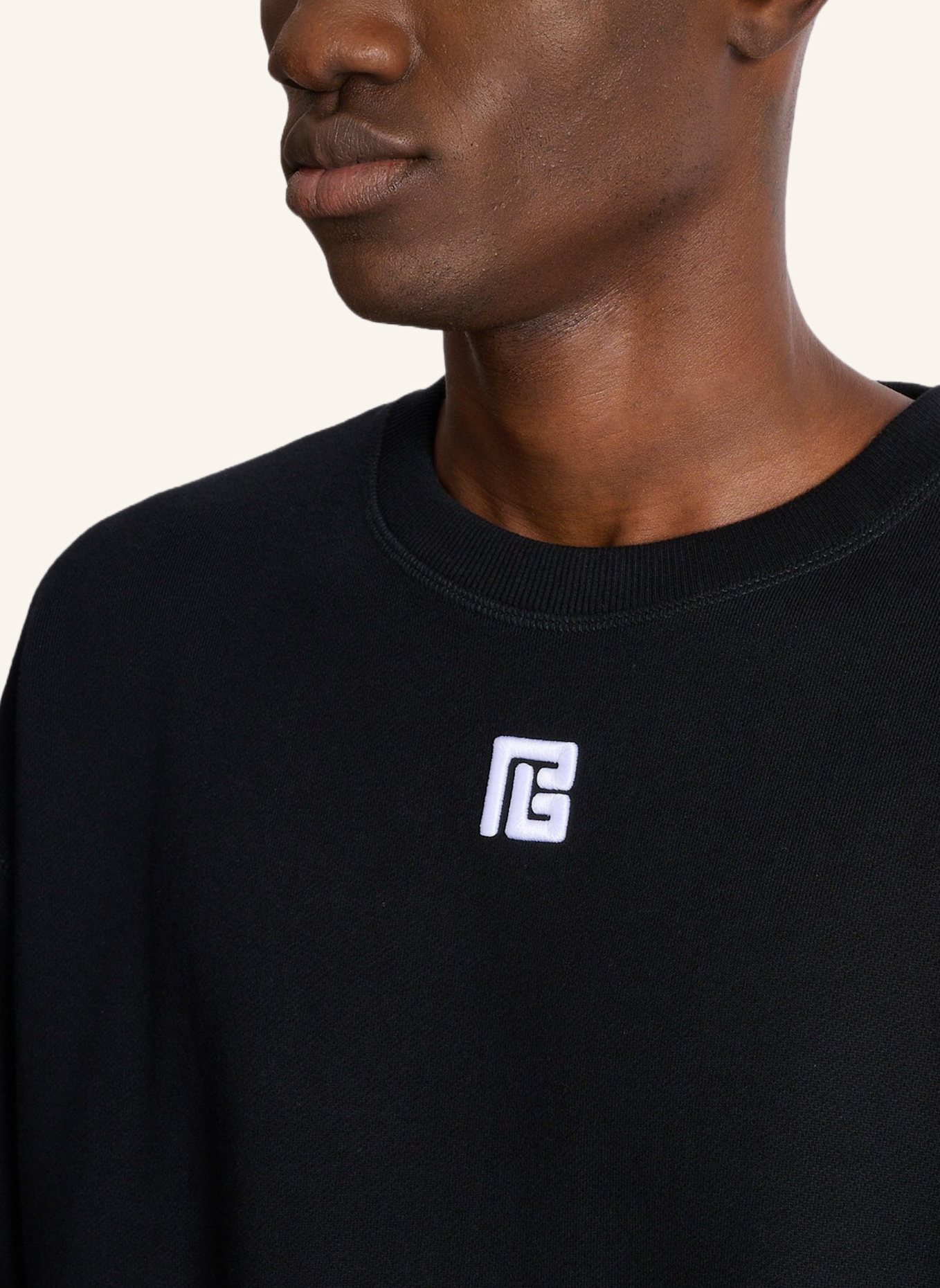 BALMAIN Sweatshirt aus Baumwolle mit PB-Stickerei: SCHWARZ