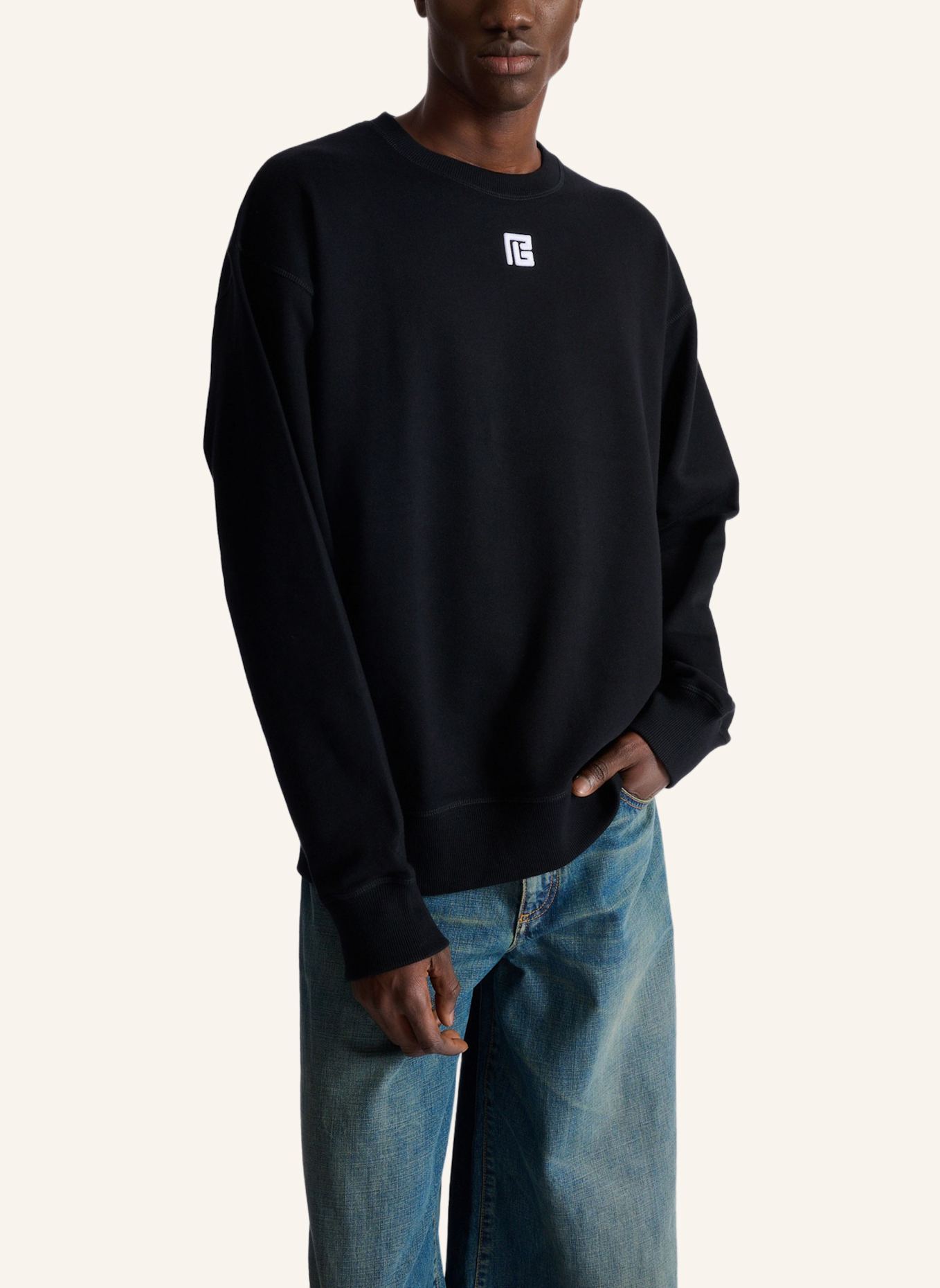 BALMAIN Sweatshirt aus Baumwolle mit PB-Stickerei: SCHWARZ