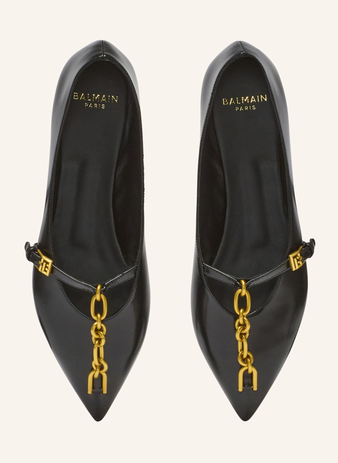 BALMAIN Ballerinas Sync aus glänzendem Lammleder: SCHWARZ
