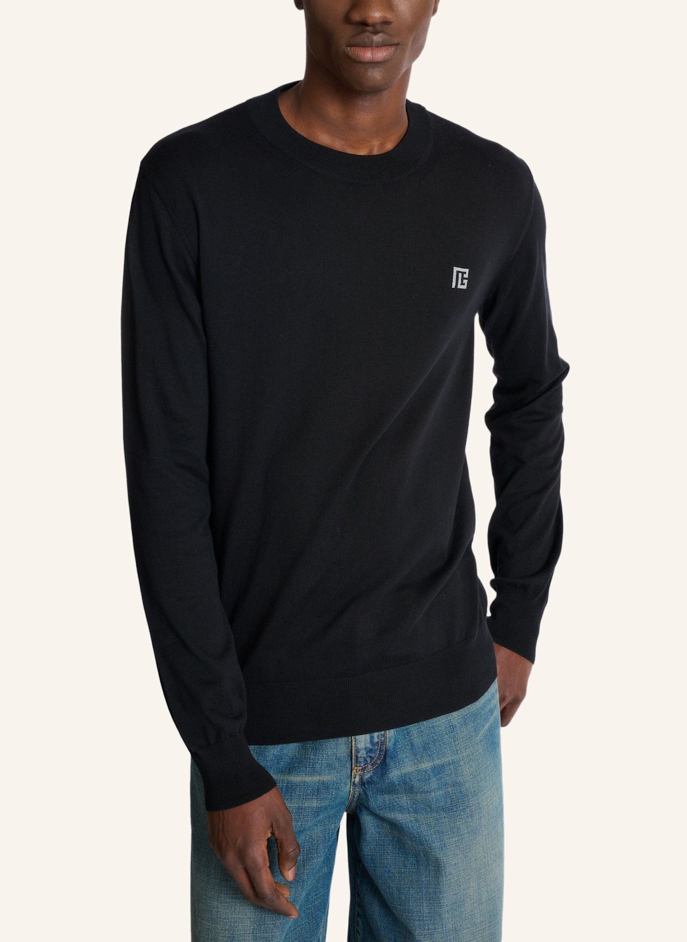 BALMAIN Feiner Pullover aus Baumwolle und Seide: SCHWARZ
