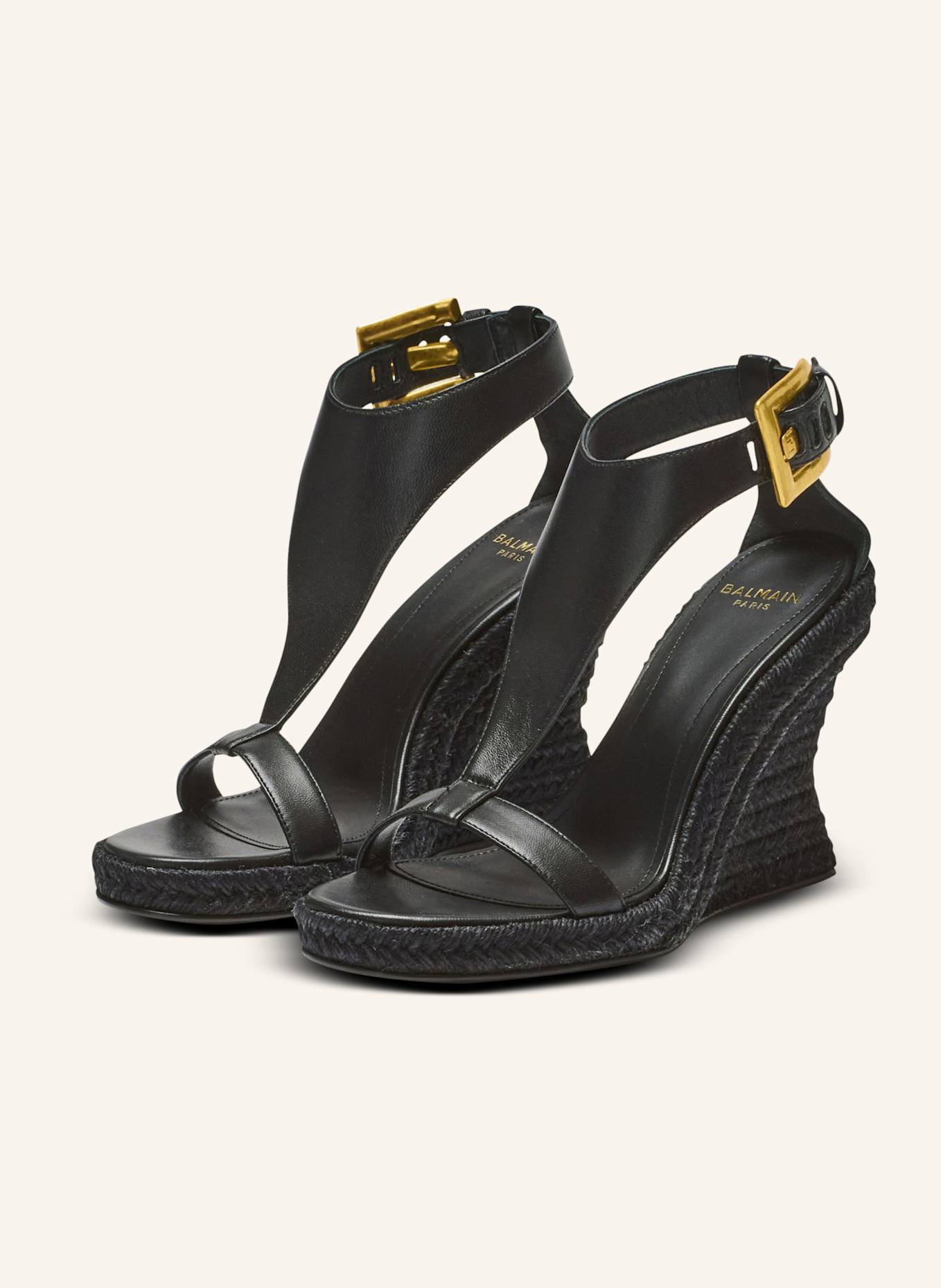 BALMAIN Espadrilles Anthem mit Keilabsatz als Lammleder: SCHWARZ
