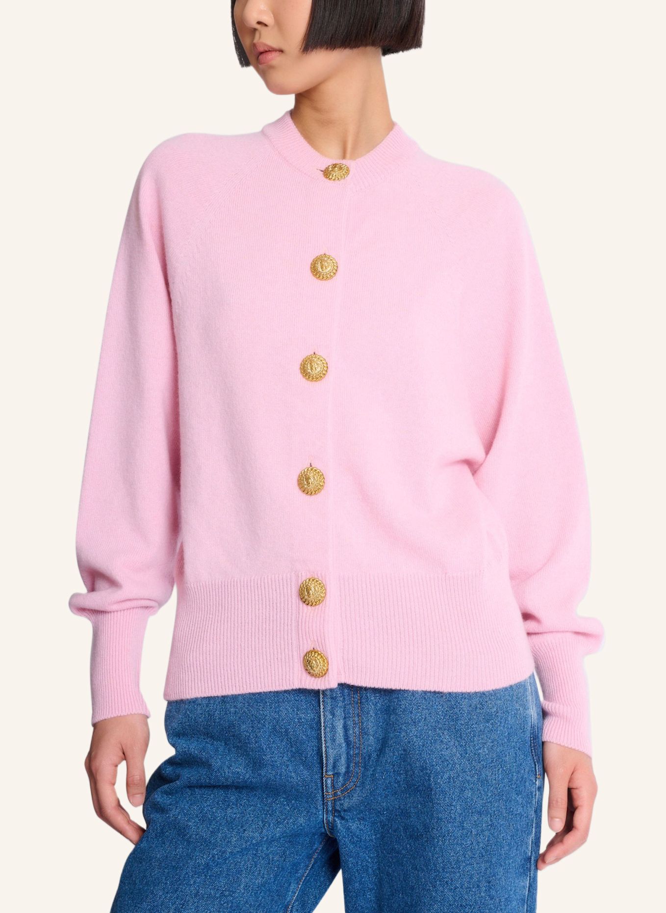 BALMAIN Geknöpfter Cardigan aus Bio-Kaschmir: ROSA