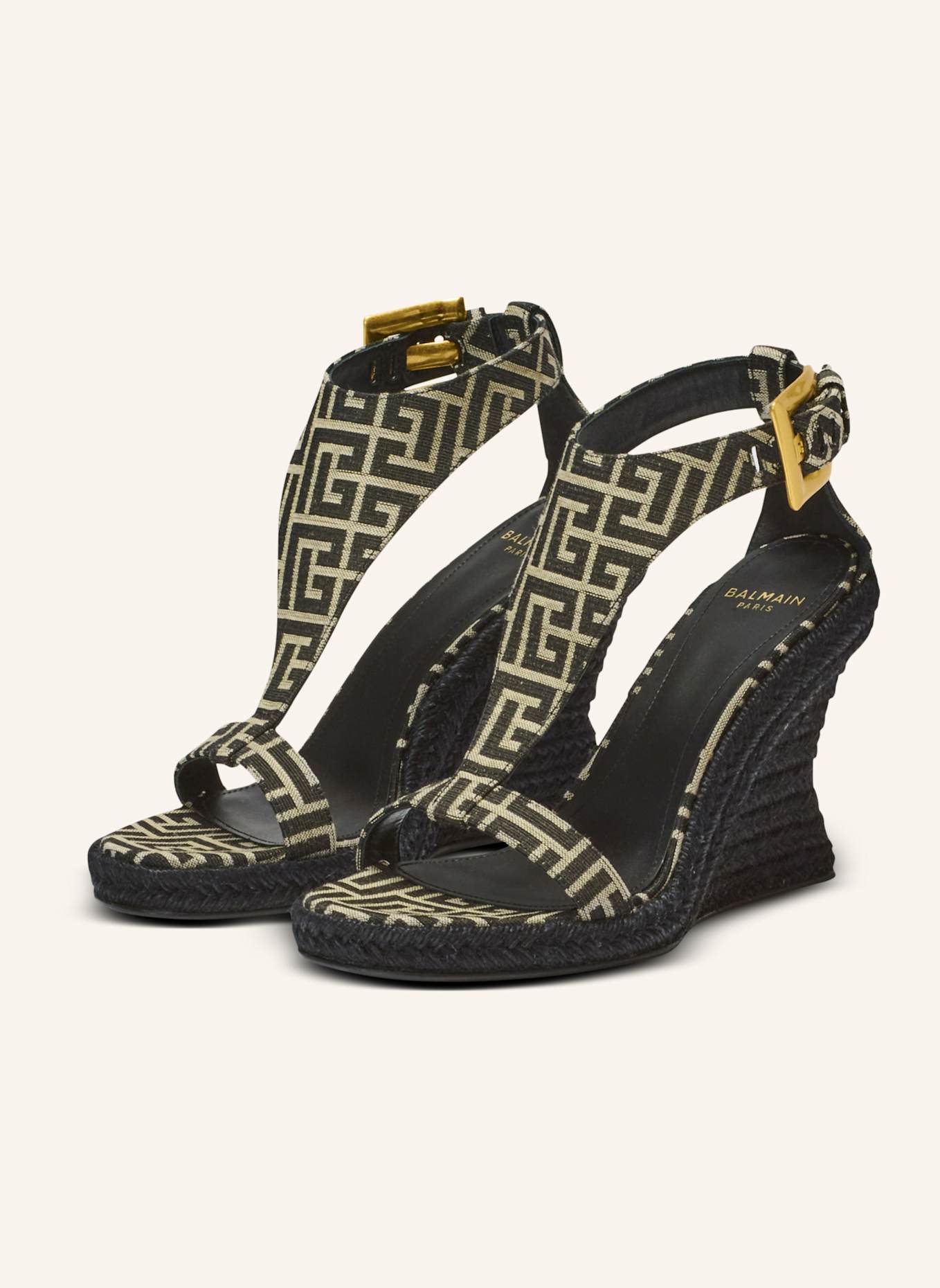 BALMAIN Espadrilles Anthem mit Keilabsatz aus Monogramm-Jacquard: SCHWARZ
