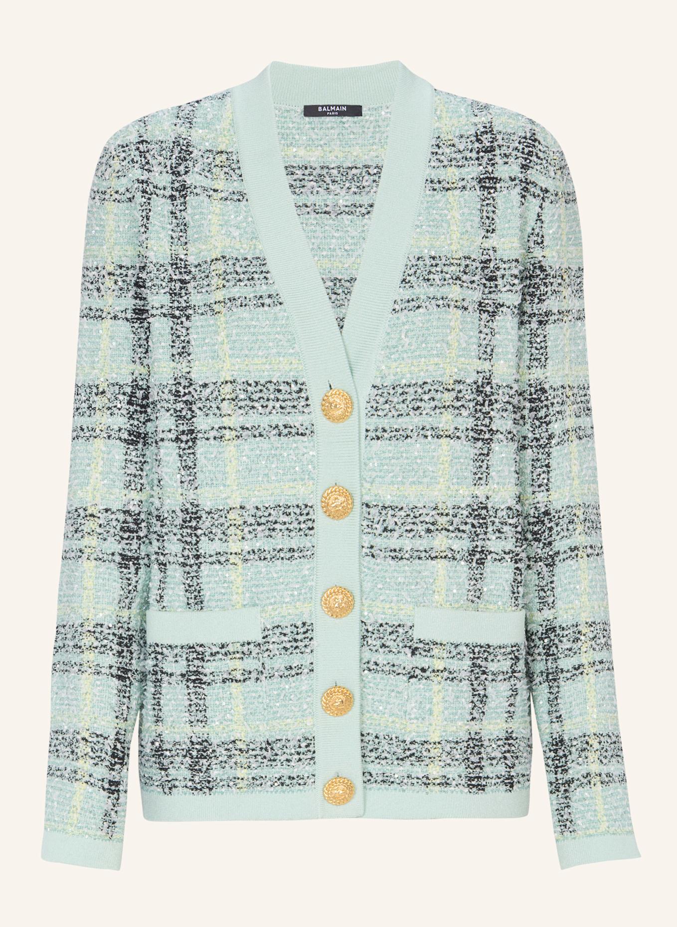 BALMAIN Lässiger Cardigan aus Tweed mit Pailletten: GRÜN