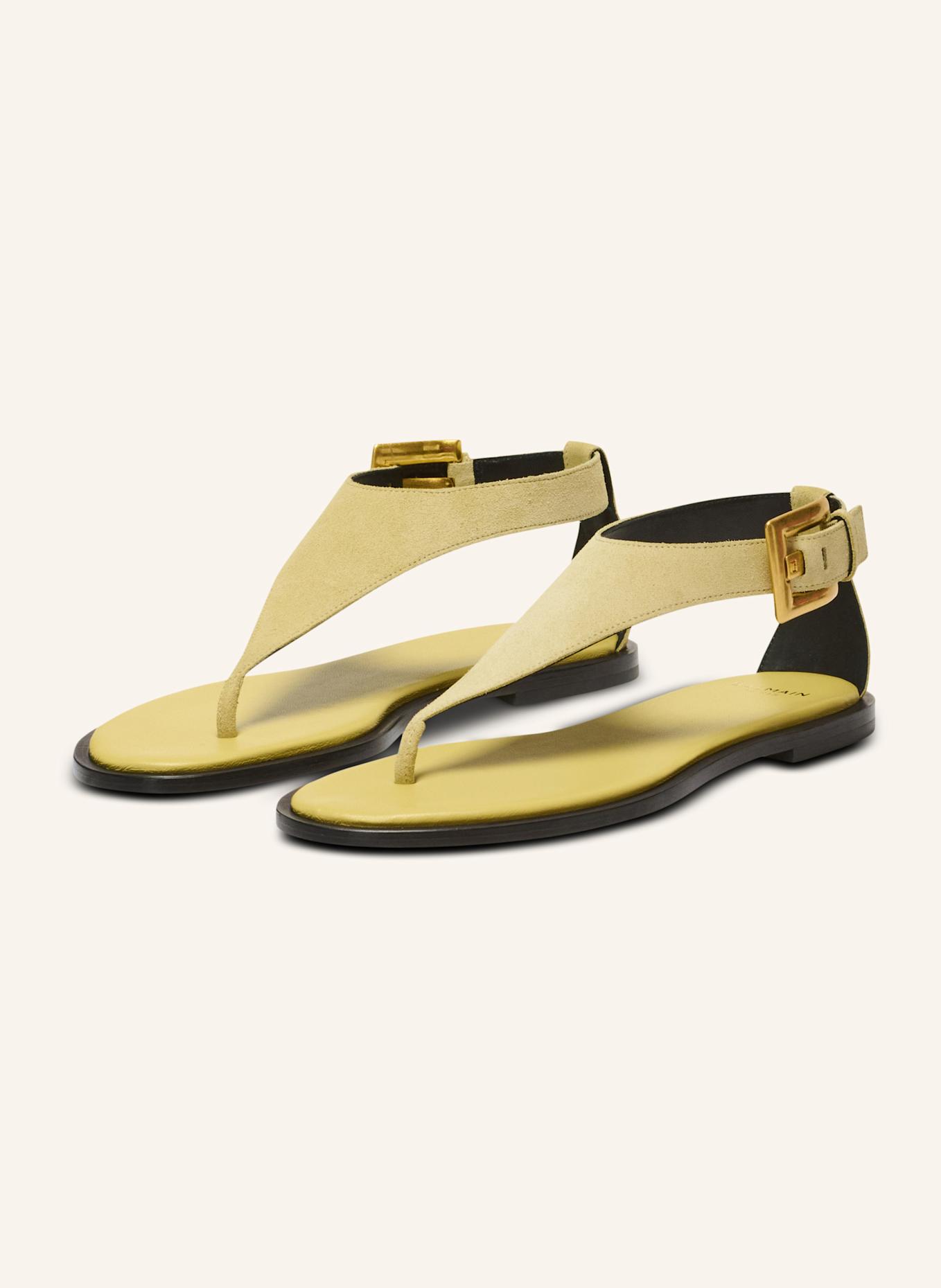 BALMAIN Flache Sandalen Anthem mit Zehensteg aus Wildleder: KHAKI