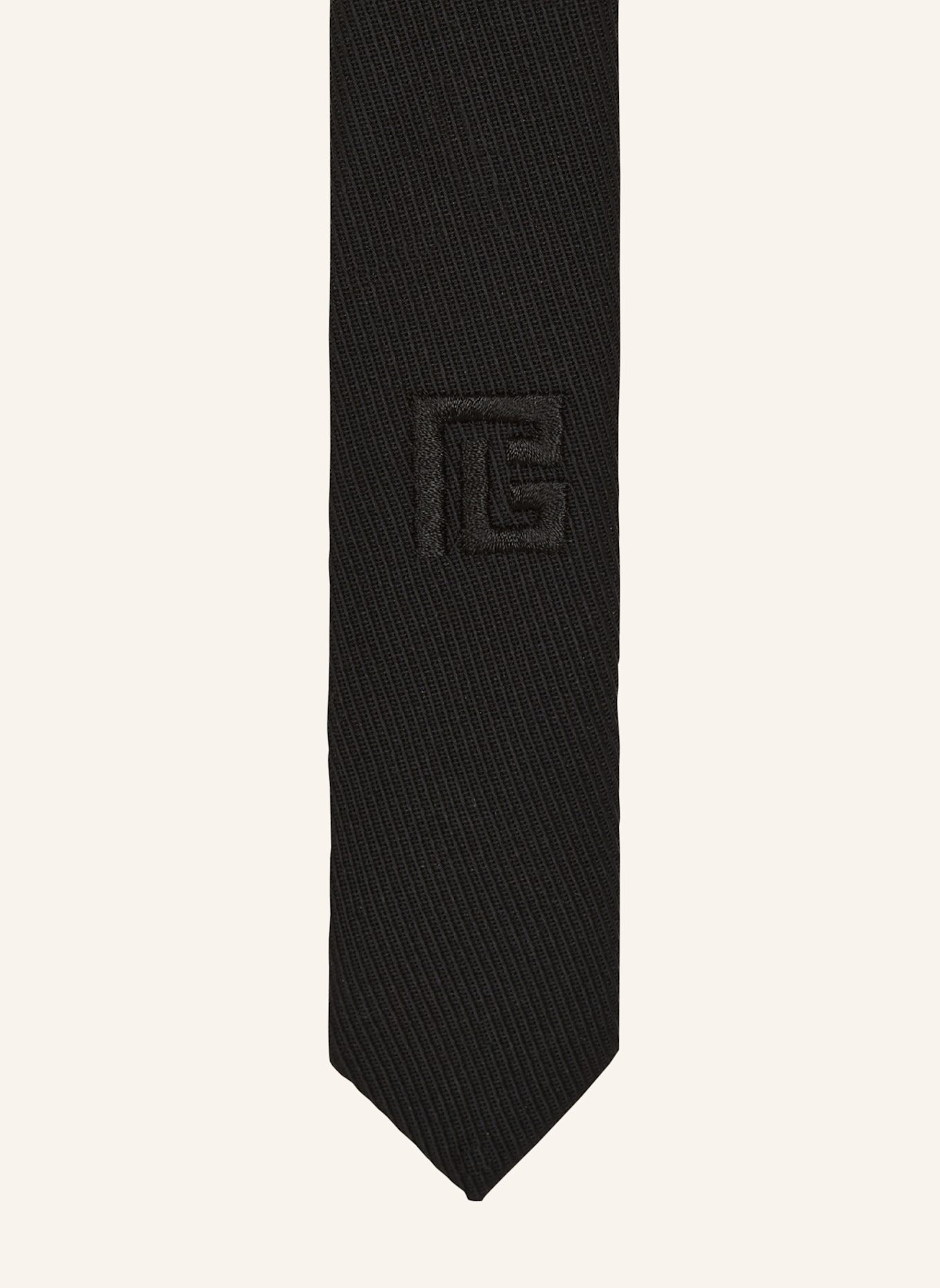 BALMAIN Schmale Wollkrawatte mit PB-Stickerei: SCHWARZ