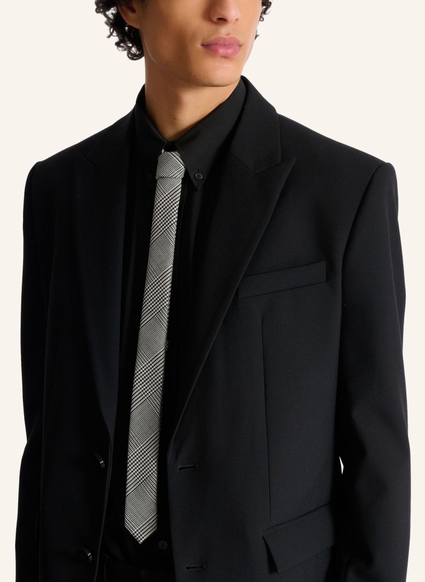 BALMAIN Schmale Wollkrawatte mit Prince-of-Wales-Muster: SCHWARZ