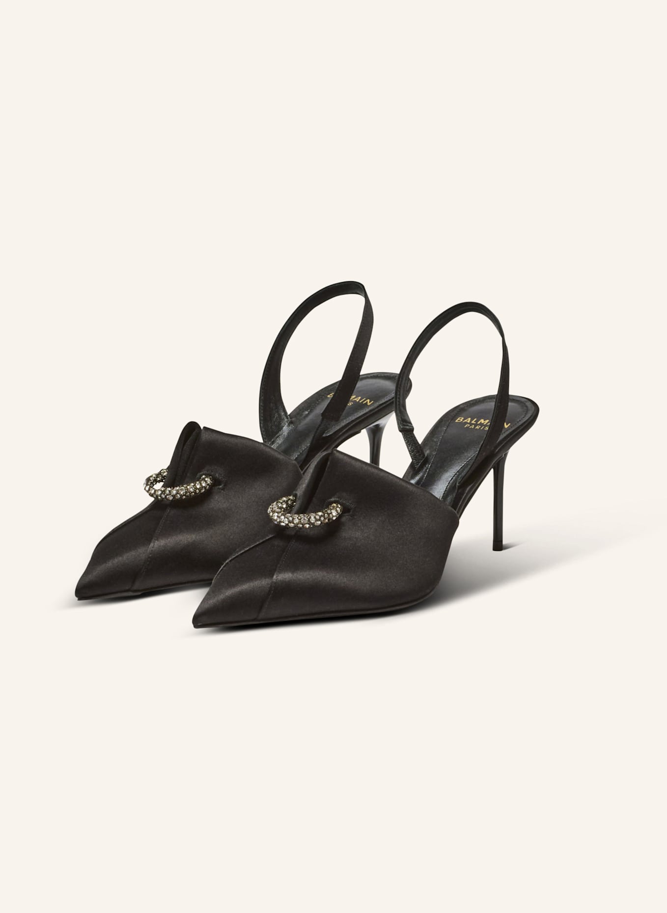 BALMAIN Pumps aus Satin mit Piercing: SCHWARZ