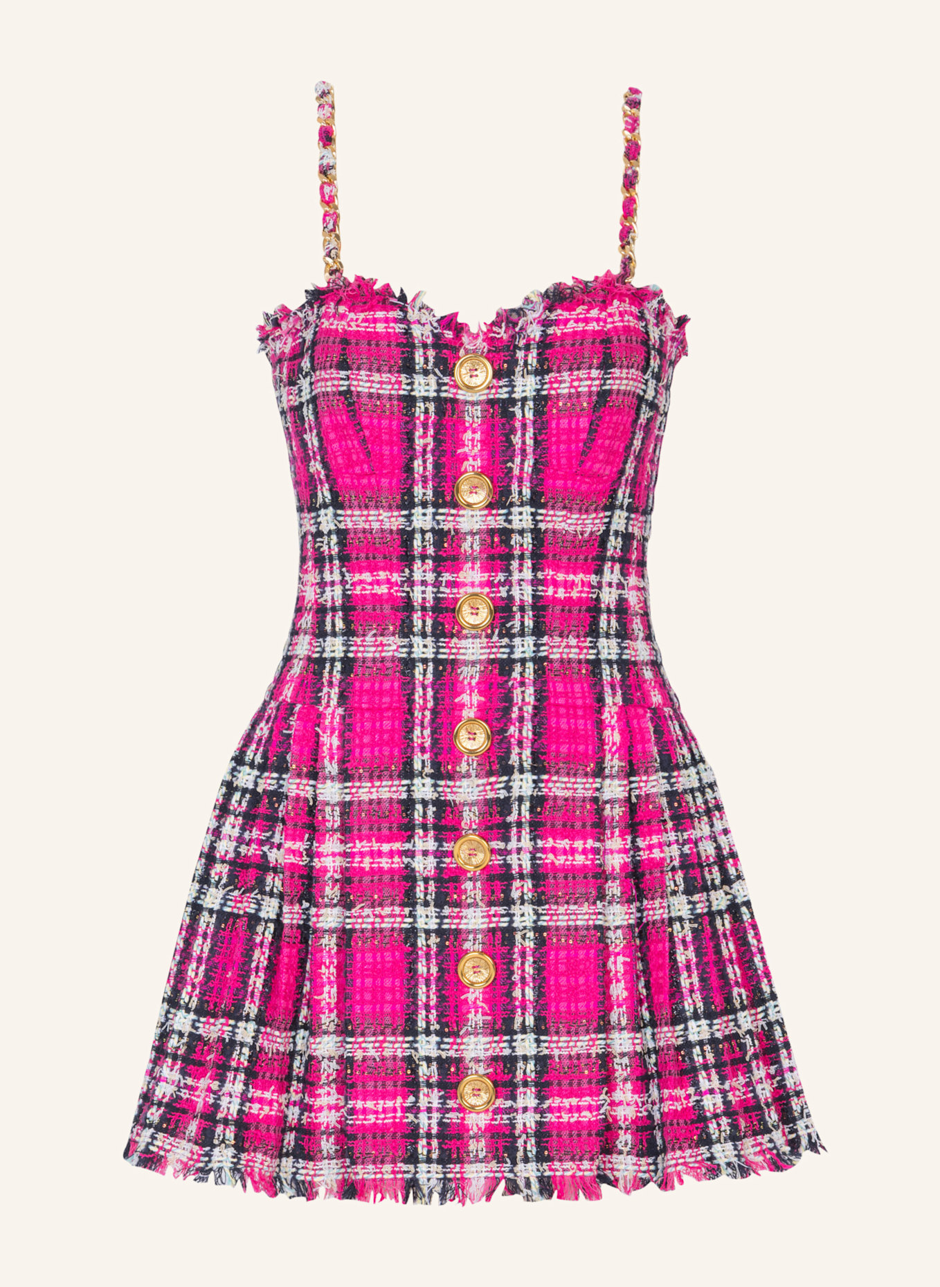 BALMAIN Tartankleid mit Kettenträgern: ROSA