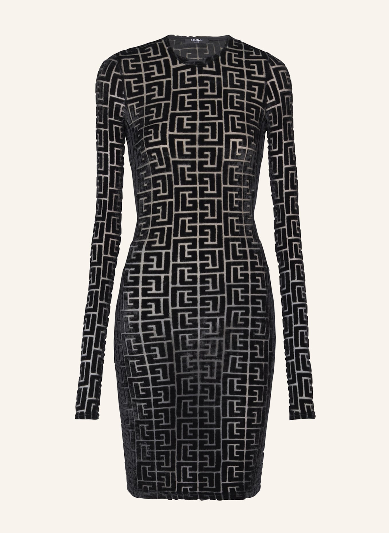 BALMAIN Kurzes Kleid mit Monogramm und Samteffekt: SCHWARZ