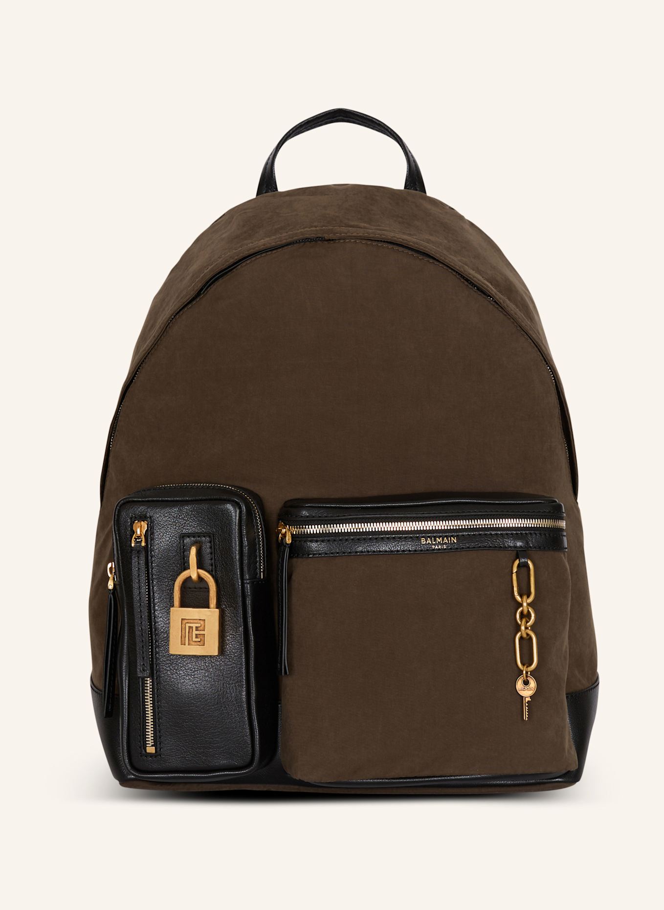 BALMAIN Rucksack Pulse aus Kalbsleder und Nylon: GRÜN