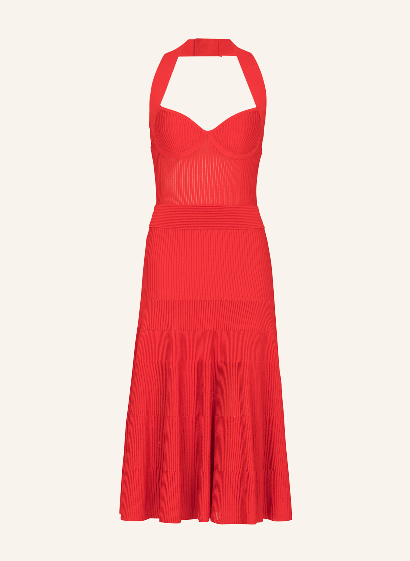 BALMAIN Ärmelloses Midi-Faltenkleid: ROT