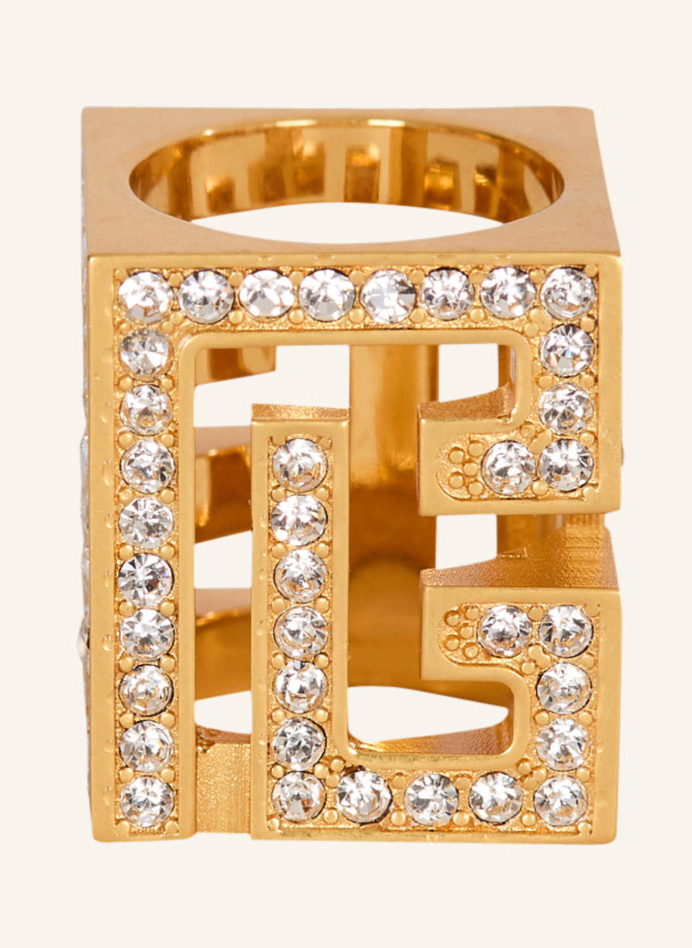 BALMAIN Würfel-Ring mit Strass und 3D-PB: SILBER