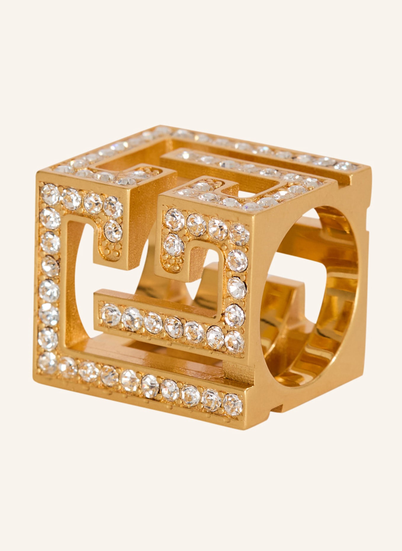 BALMAIN Würfel-Ring mit Strass und 3D-PB: SILBER