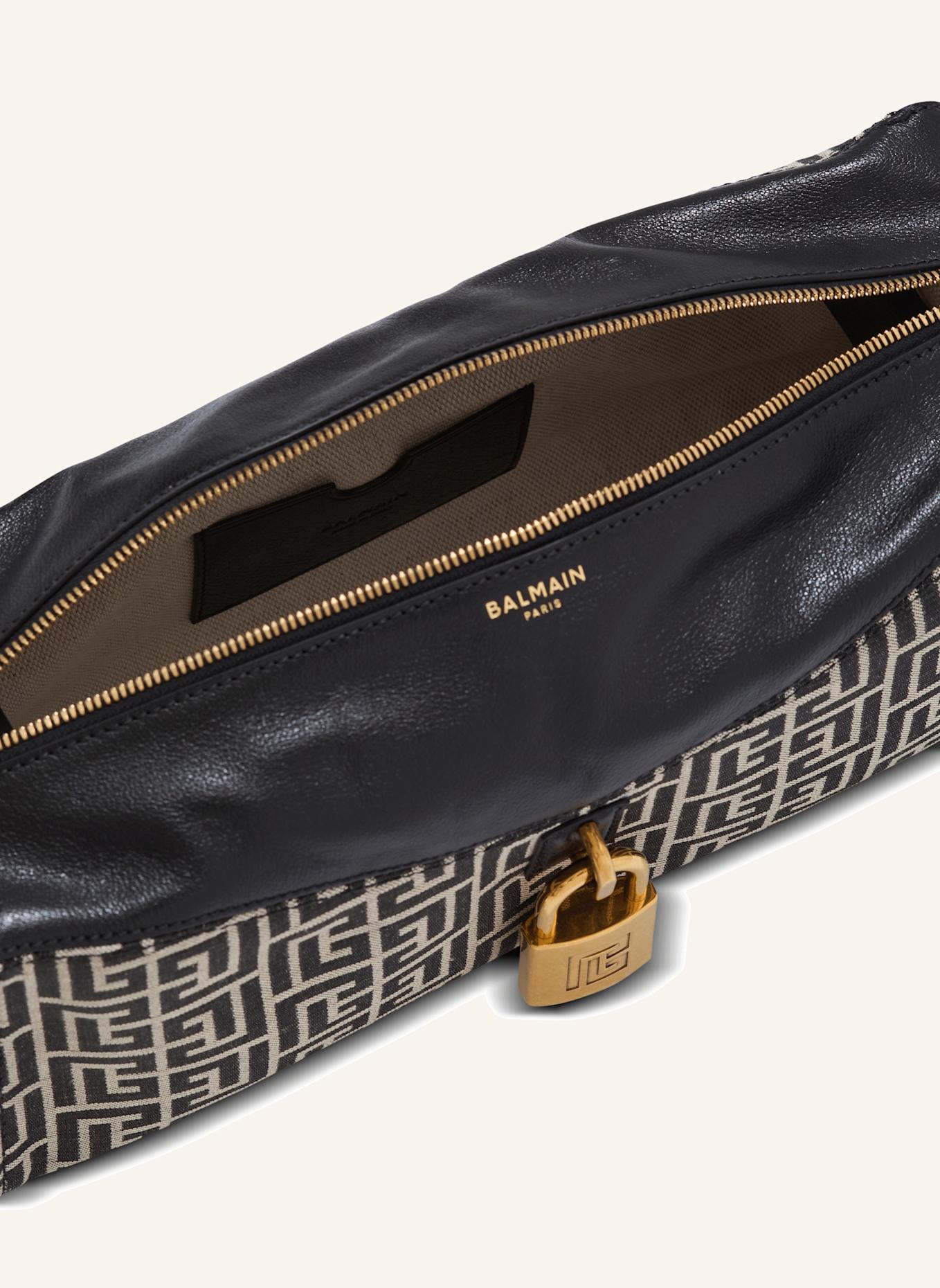 BALMAIN Schultertasche Pulse aus Monogramm-Jacquard und Kalbsleder: SCHWARZ
