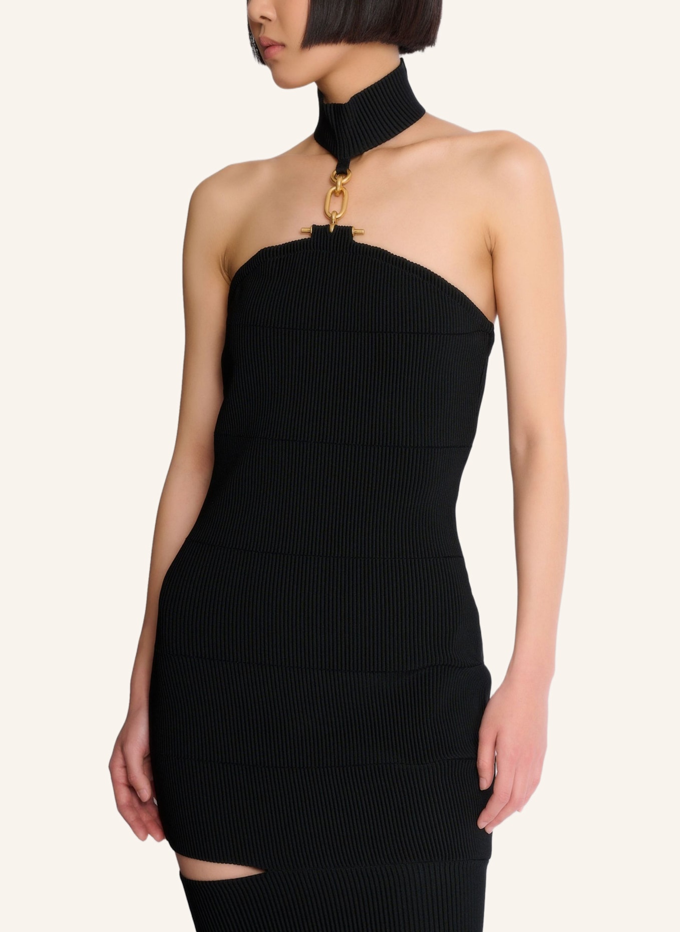 BALMAIN Langes, ärmelloses Kleid mit Schmuckdetail: SCHWARZ