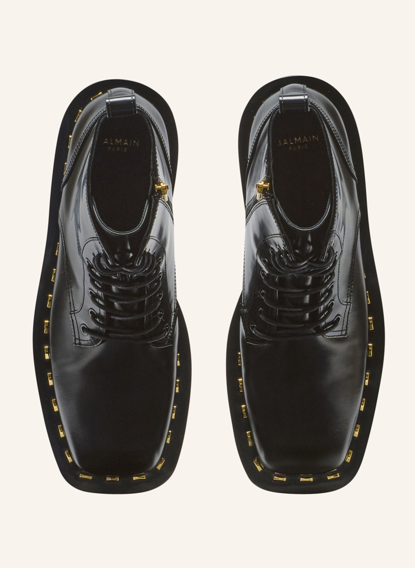 BALMAIN Rangerstiefel aus Lackleder: SCHWARZ
