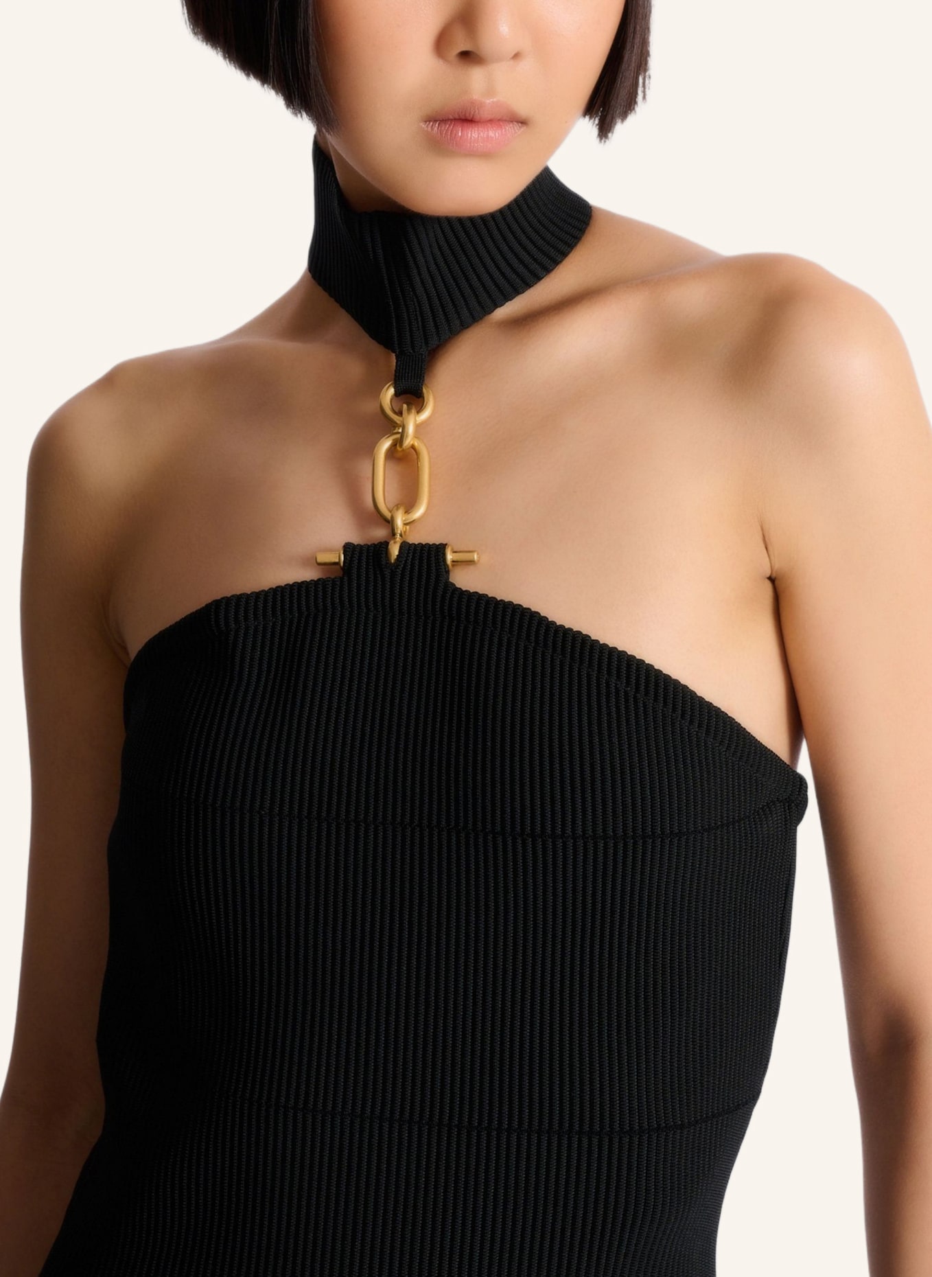 BALMAIN Langes, ärmelloses Kleid mit Schmuckdetail: SCHWARZ