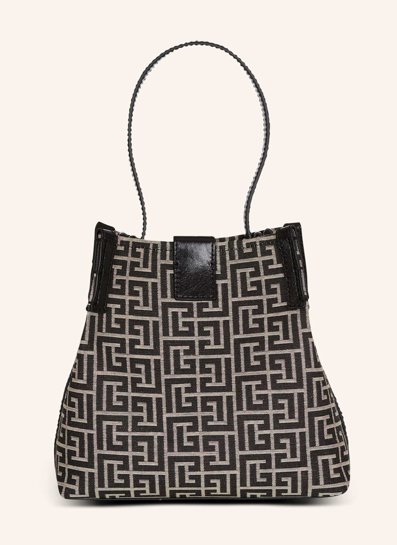 BALMAIN Beuteltasche Release aus Jacquard und Kalbsleder: SCHWARZ