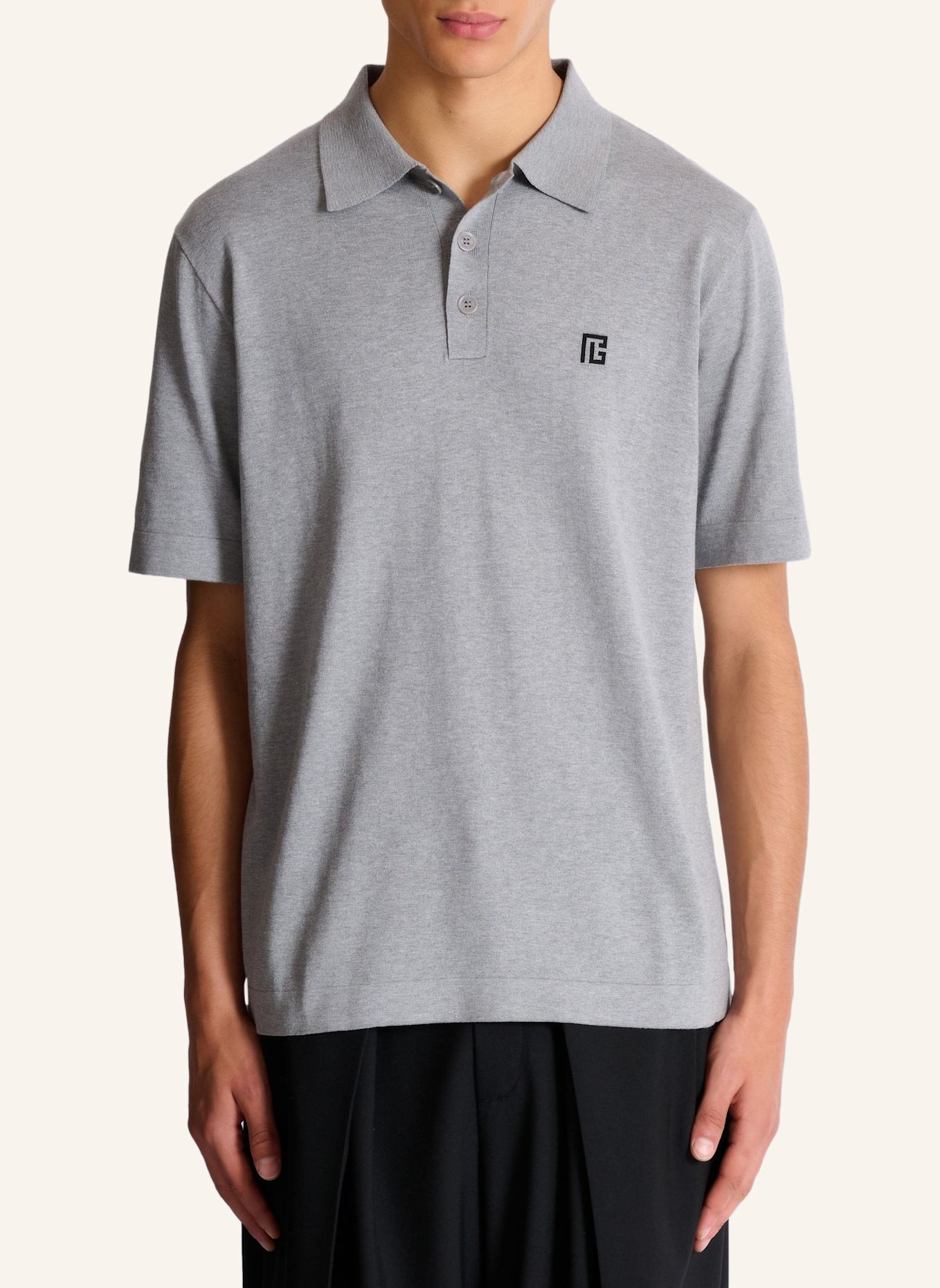 BALMAIN Besticktes Poloshirt aus Baumwolle: GRAU